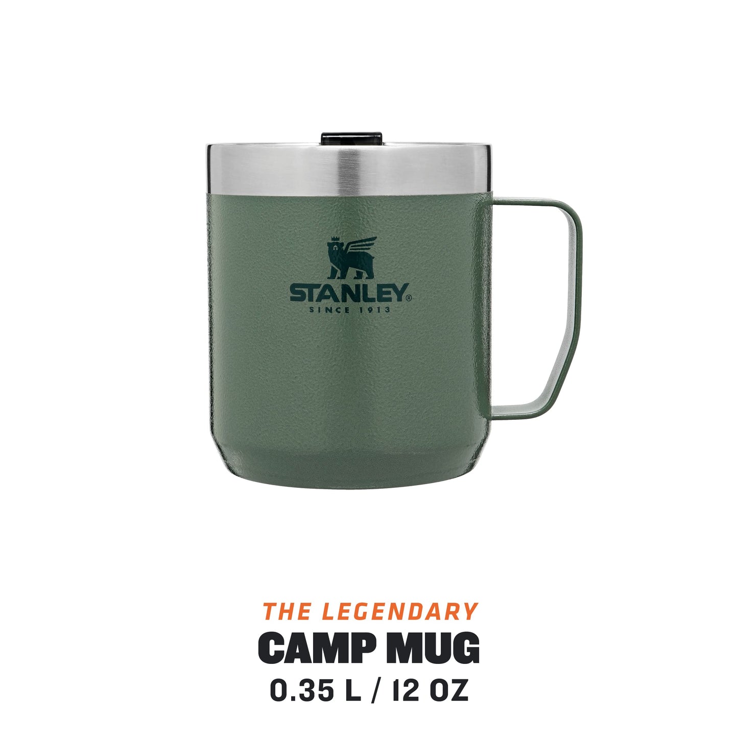 Stanley Classic Legendary Camp Travel Mug 0.35L - Keeps 1.5 Hours Hot - 3 Hours Cold - Dishwasher Safe - Stainless Steel Coffee Cup - BPA-Free - Hammertone Green