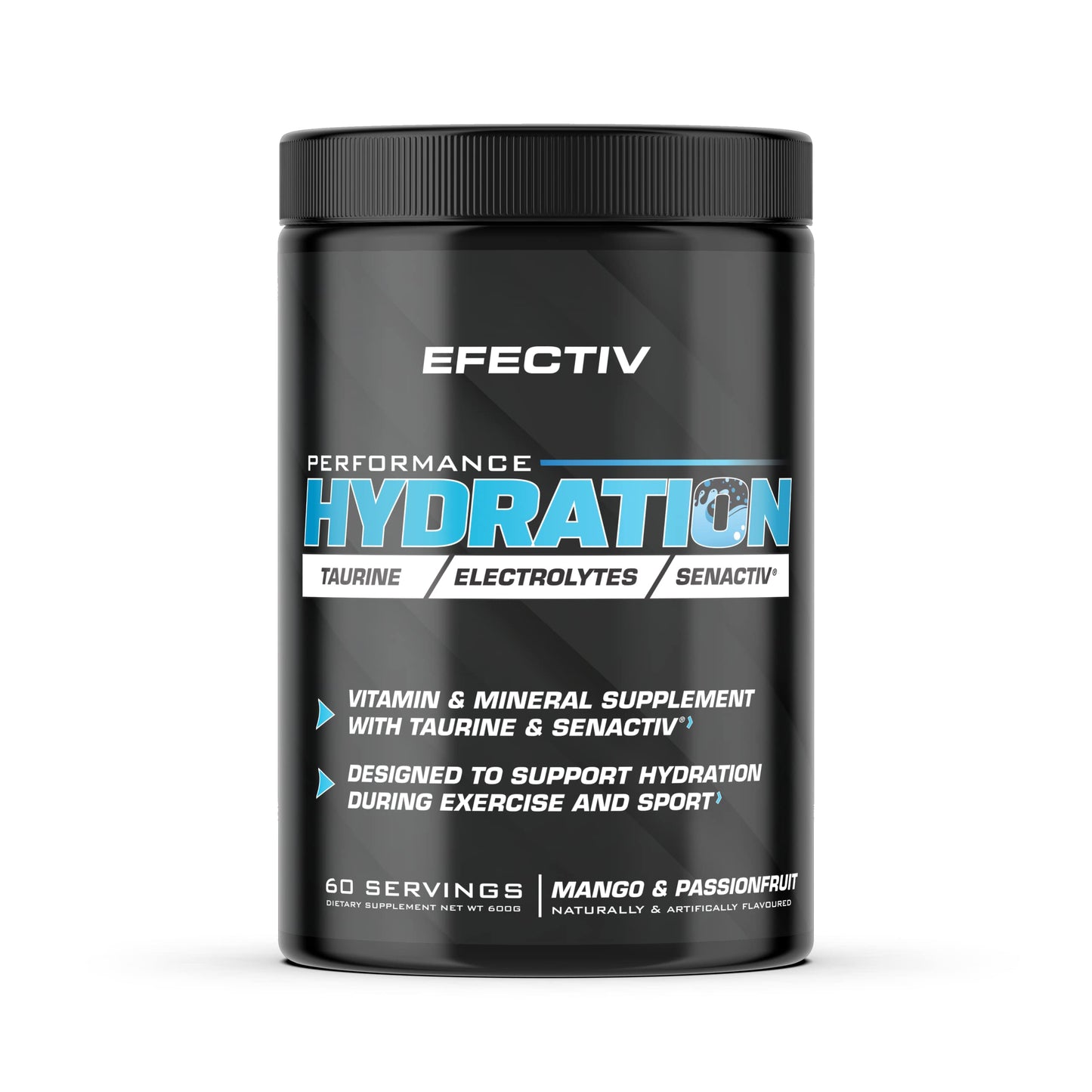 EFECTIV Performance Hydration - Electrolytes Powder 600g - Mango & Passionfruit - Premium Electrolyte Supplement with Added Senactiv & Taurine - Made in The UK - Vegan (60 Servings)