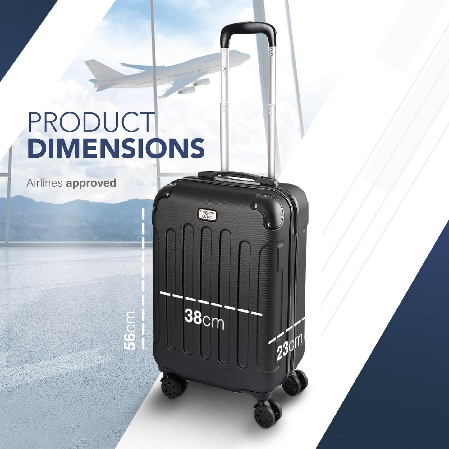LUGG 20 Inch Skywander Lightweight Travel Cabin Bag - Carry On Approved Suitcase, ABS Shell Protection, Water Resistant & Safe Locking System - Easyjet Overhead Compliant (55x20x35cm)