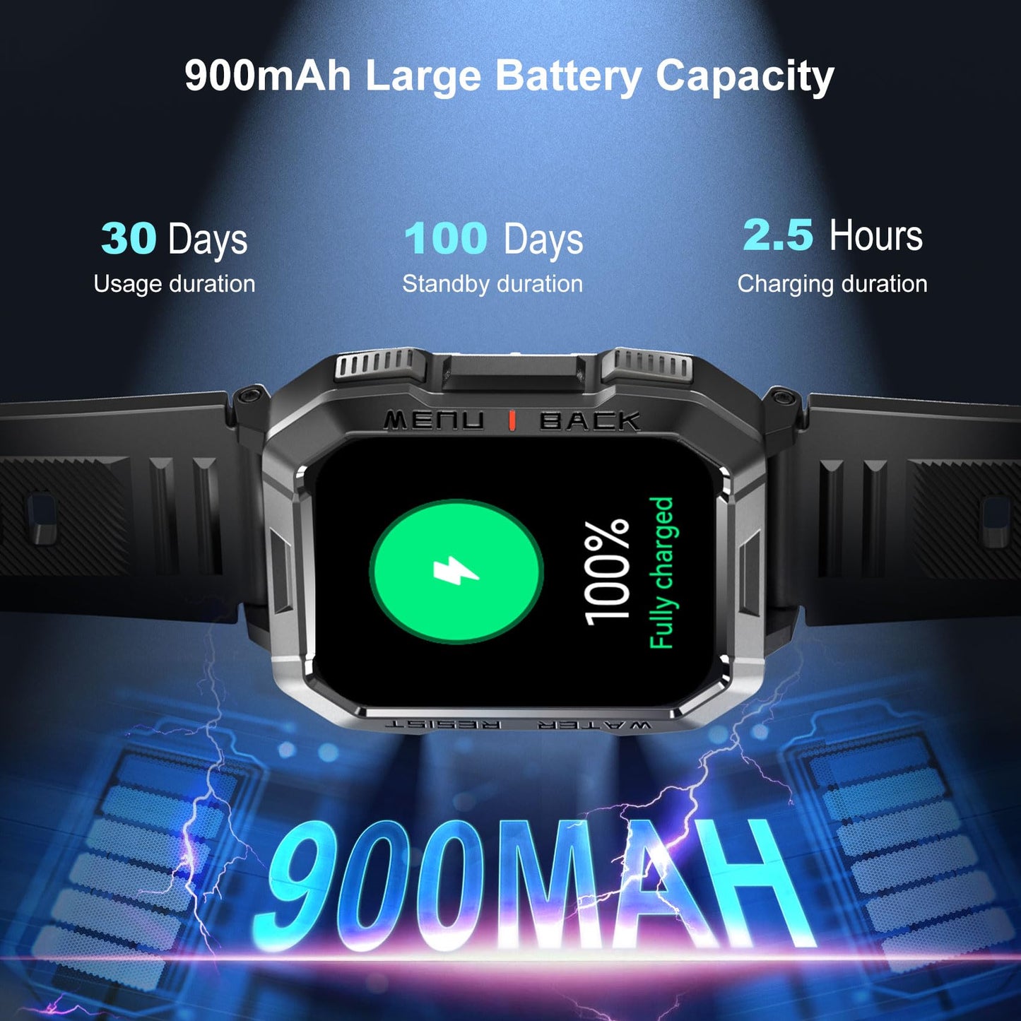 Blackview Military Smart Watch for Men - Answer/Make Calls, 2.01" Outdoor Sports Fitness Tracker with 900mAh Battery/Flashlight/Compass/Heart Rate/SpO2/Sleep, 120+ Sports Smartwatch for Android iOS