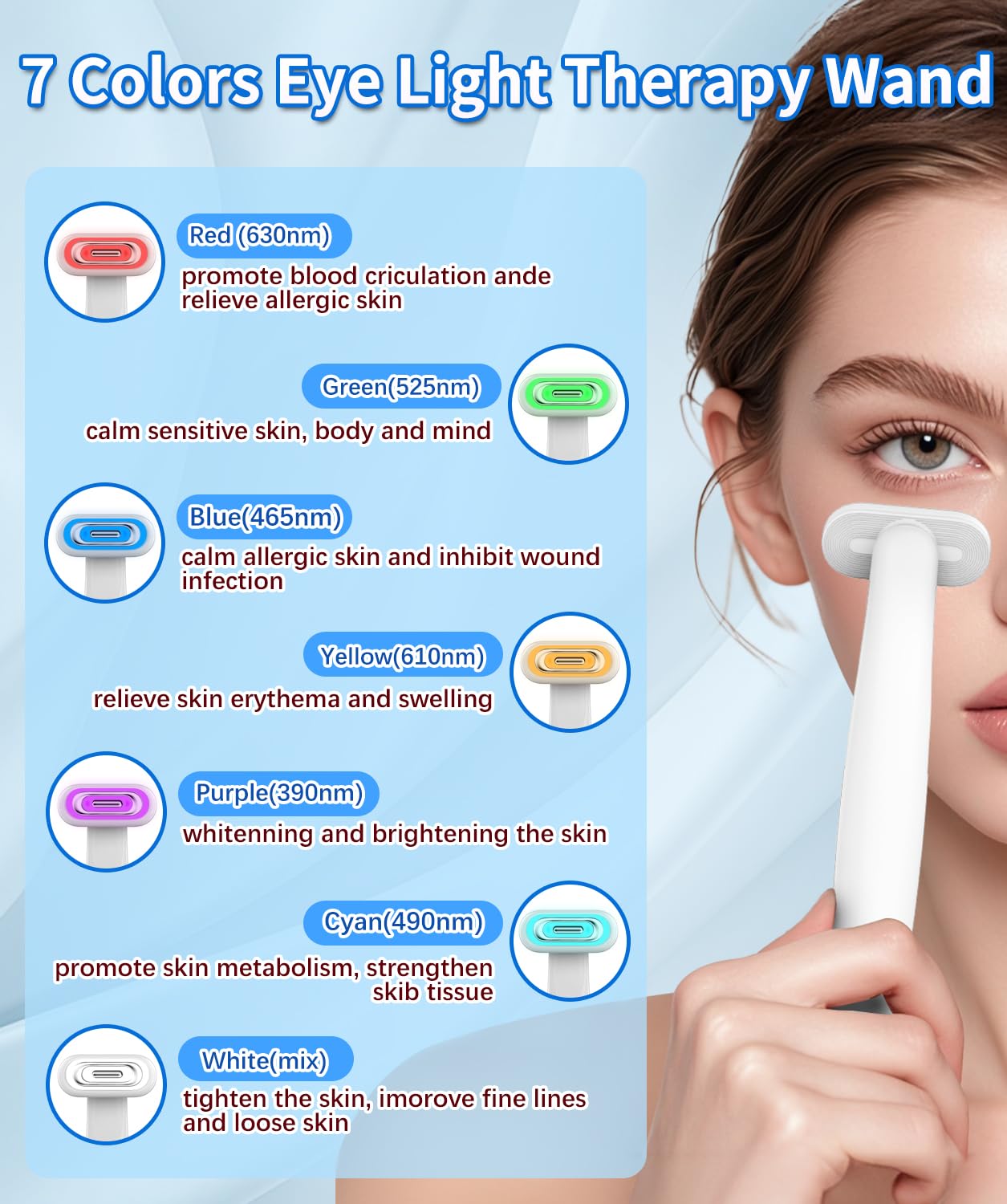 Red Light Therapy Wand for Eyes and Face 4-in-1 Facial Wand 7 Colors High Frequency Wand Eye Massager, EMS Microcurrent Face Lift Device Improves Skin Firmness Suitable for Home Skin Care