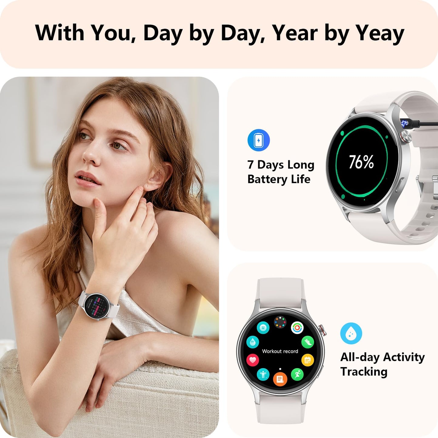 aeac Smart Watch for Women, AMOLED Ultra-Clear Screen Activity Trackers with Heart Rate/Sleep/SpO2 Monitor, Smartwatch for iPhone/Samsung/Android, 110+ Sport Modes Waterproof Fitness Watch (Gray)
