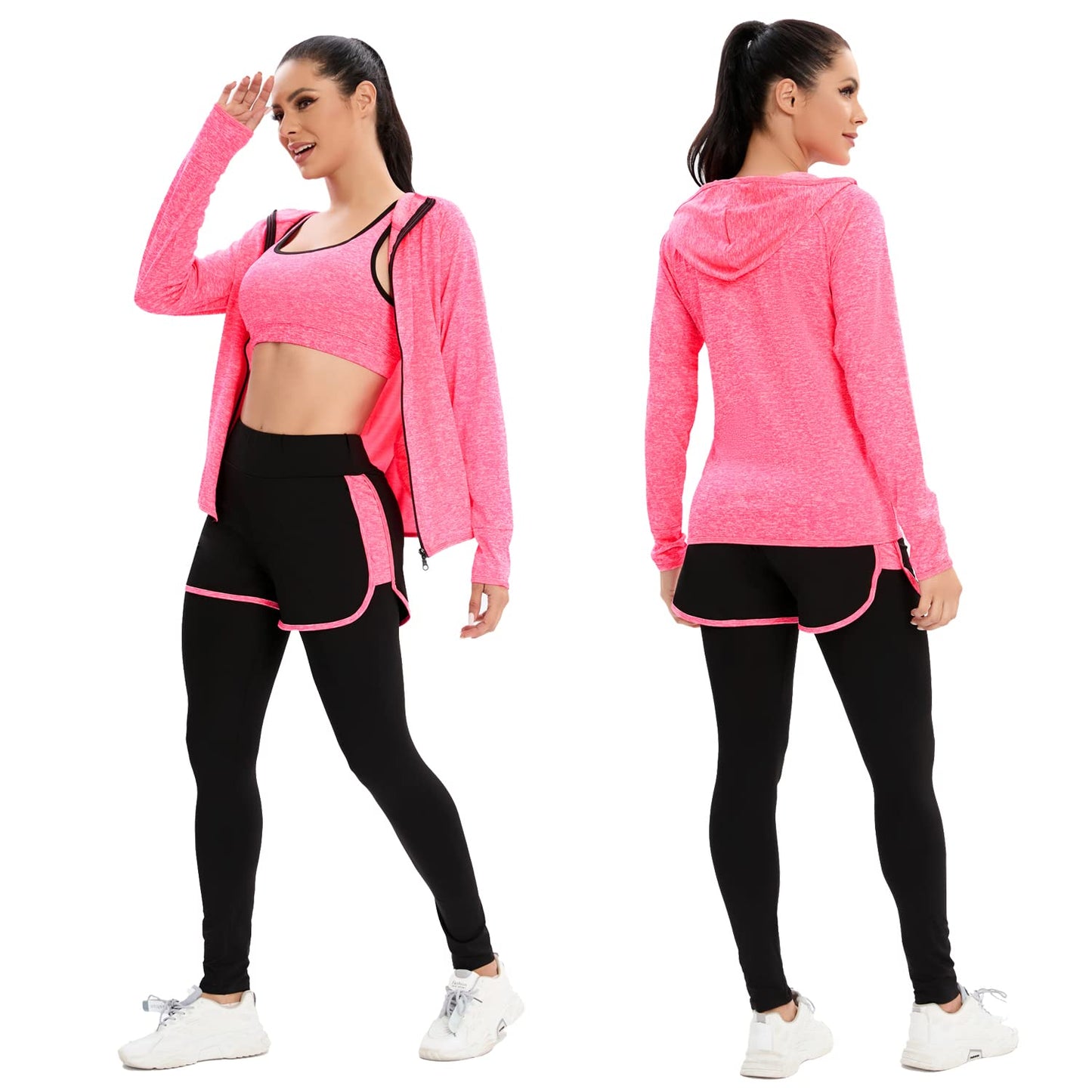 ZETIY Women's 5pcs Yoga Suit Sweatsuit Women's Activewear Sets Sport Yoga Fitness Clothing Ladies Workout Outfit Sportsuits for Running Jogging Gym