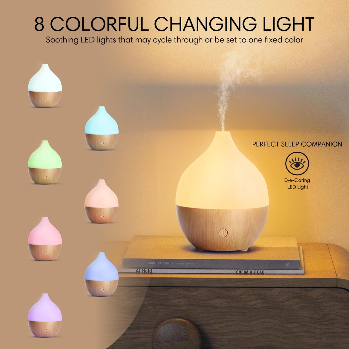 SALKING Essential Oil Diffuser, 100ml Small Aromatherapy Ultrasonic Cool Mist Humidifier with Warm White Lights, Auto Shut-Off Function, for Office Home
