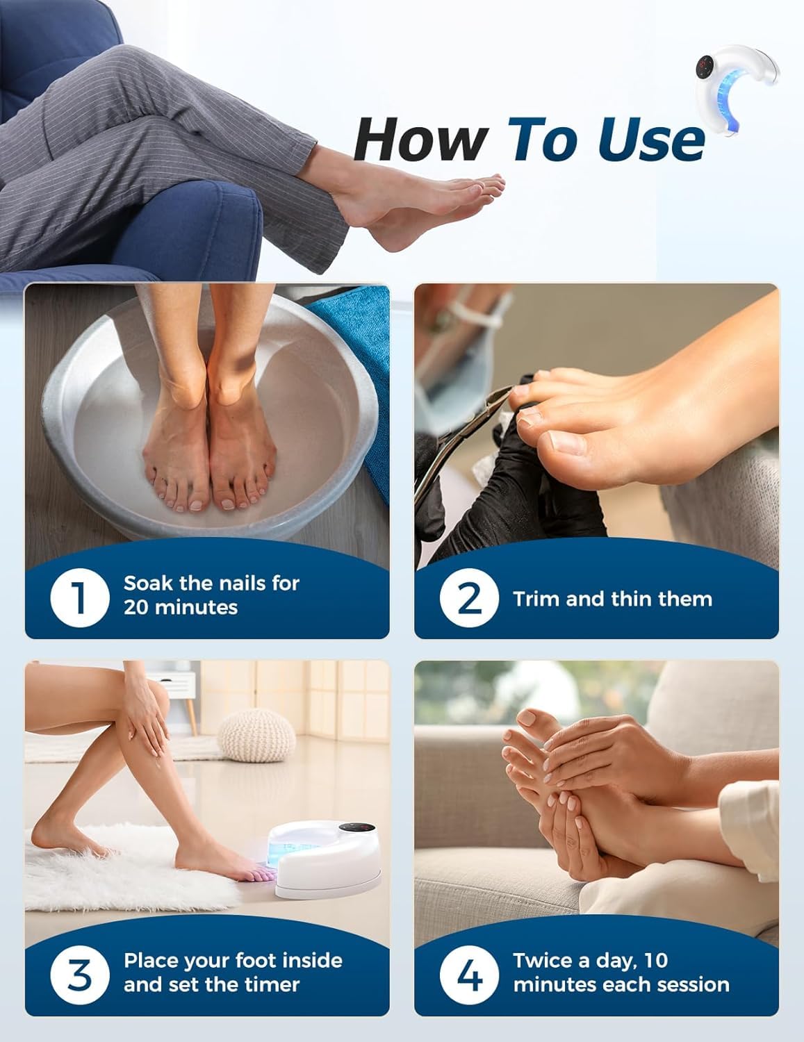 Rechargeable Nail Fungus Laser Device, Nail Laser Treatment Device for Damaged and Discolored Nails, Effective Home Use Solution for Multiple Toenails & Fingernails