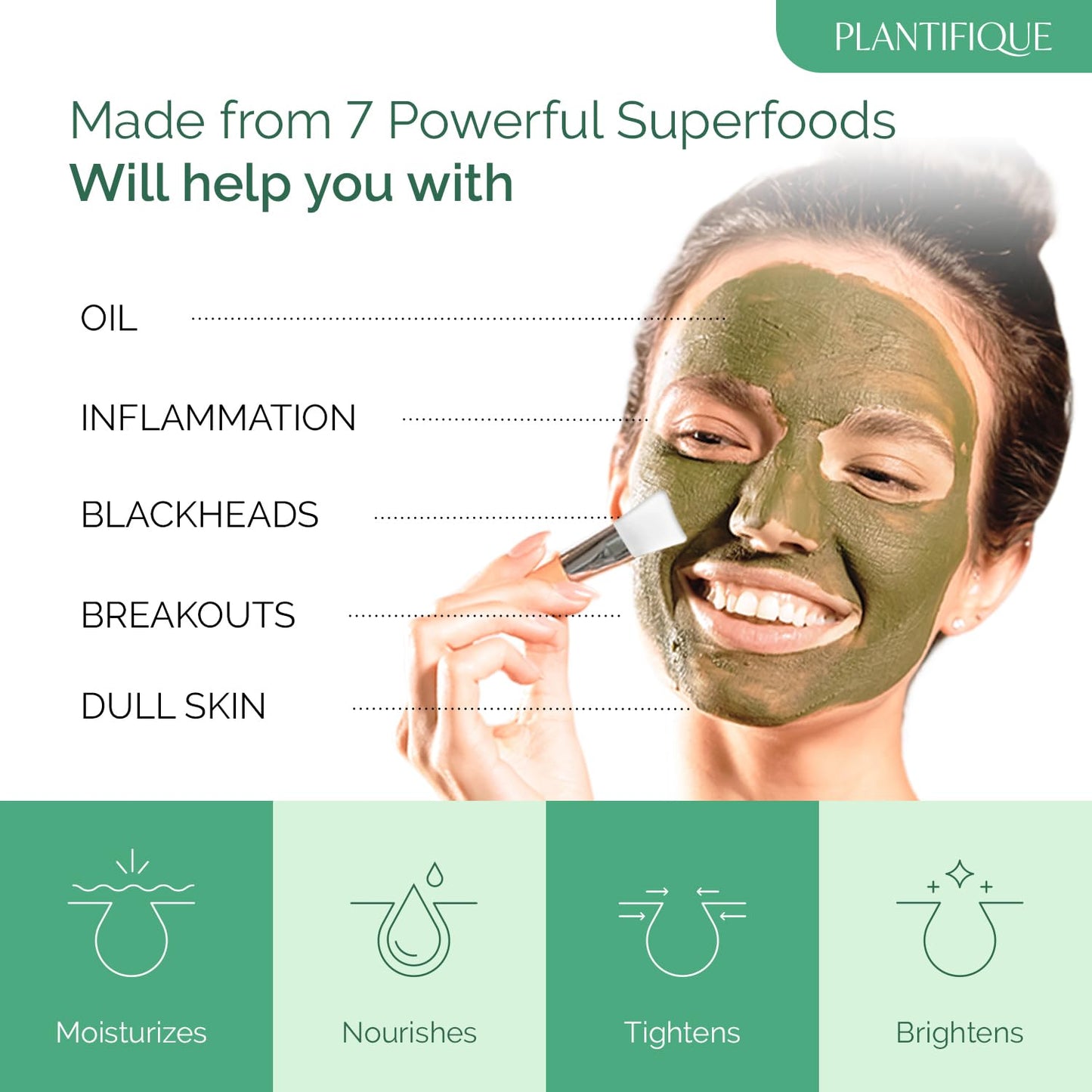 Plantifique Korean Skincare Face Mask – Organic Clay Mask with Avocado & Green Tea, Vegan & Dermatologically Tested Mud Mask for Face & Body – 100g/3.4 Oz