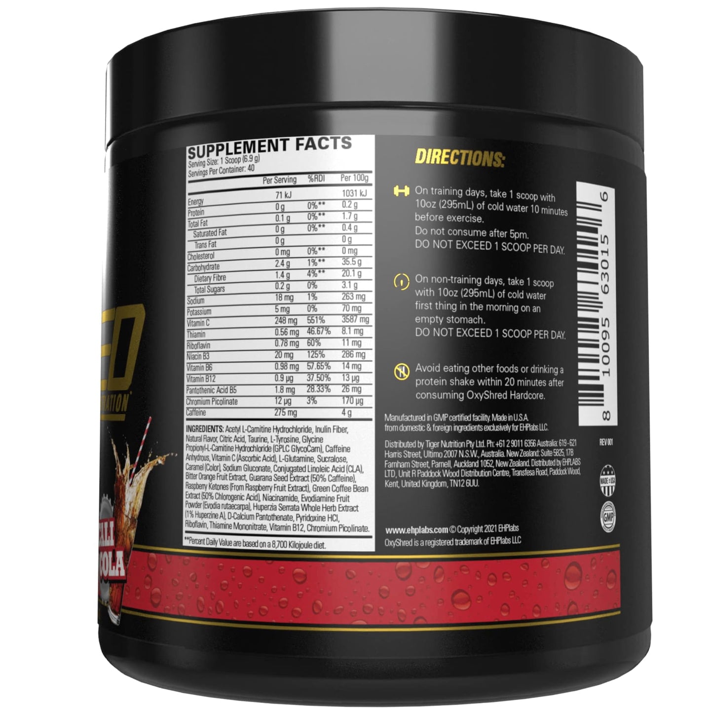 EHPlabs OxyShred Hardcore Thermogenic Pre Workout Powder for Shredding - Pre Workout Powder with L Glutamine & Acetyl L Carnitine, Energy Boost Drink, Mood Booster - Cali Cola, 40 Servings