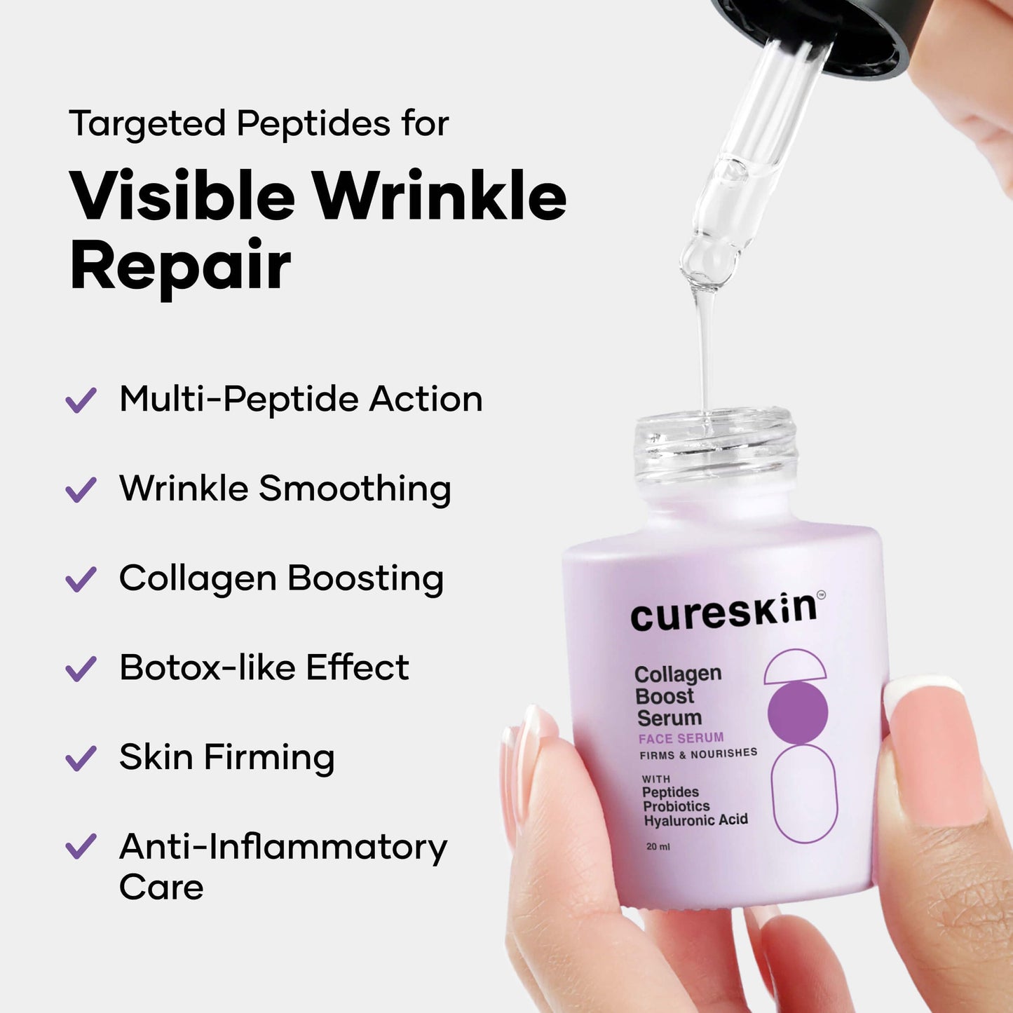 Cureskin Collagen Peptides for Women | Collagen Boost Hyaluronic Acid Serum | Plumps & Repairs with Hyaluronic Acid, Peptides and Probiotics