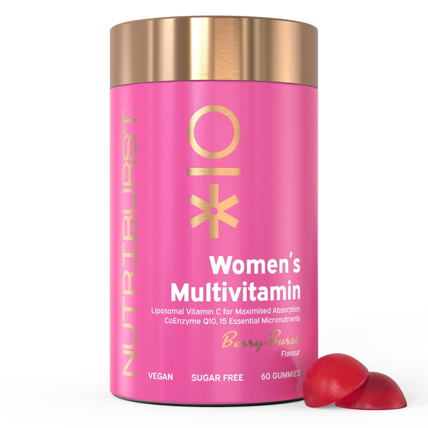 Nutriburst Women’s Multivitamin - Hormone Regulation & Support Collagen Formation - Contains 15 Micronutrients; B5, B6, B12, C, D - Vegan, Sugar Free Supplement - 60 Berry Gummies - 1 Month Supply