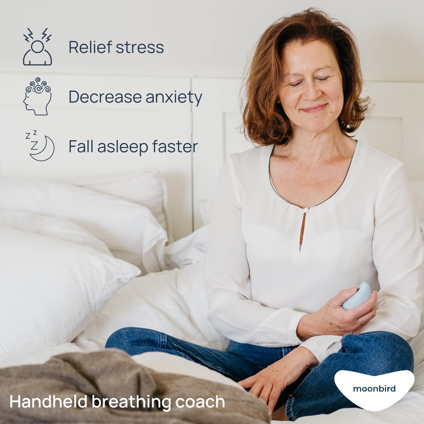 Moonbird Breathing & Meditation Device - Instant Stress Relief, Anxiety Relief, Relaxation for Women & Men - Helps with Better Sleep, Stress, and Overall Health - Blue Green