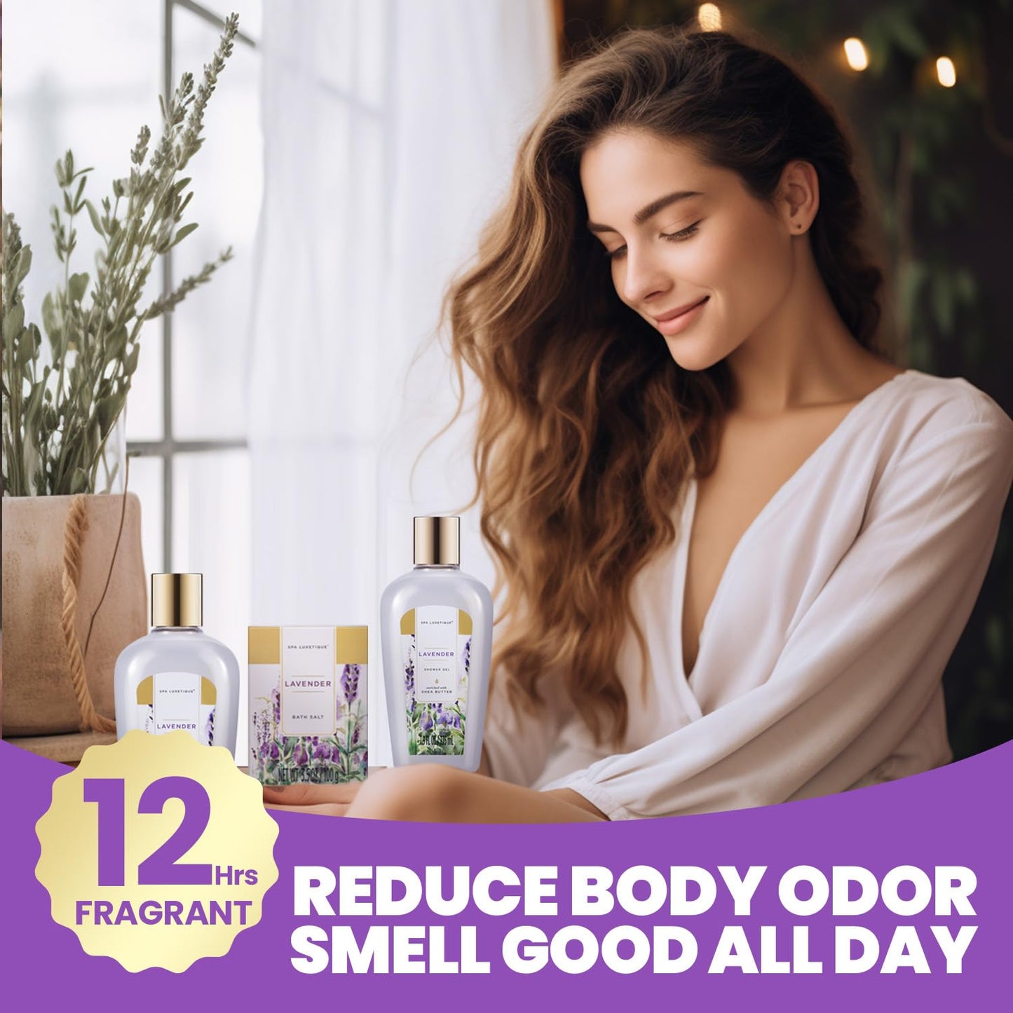 Spa Luxetique Pamper Gifts for Women, 8pcs Lavender Bath Set for Women Gifts, Spa Gifts Set with Bubble Bath, Body Lotion, Relaxing Gifts for Women, Birthday Gifts for Women, Mothers Day Gifts