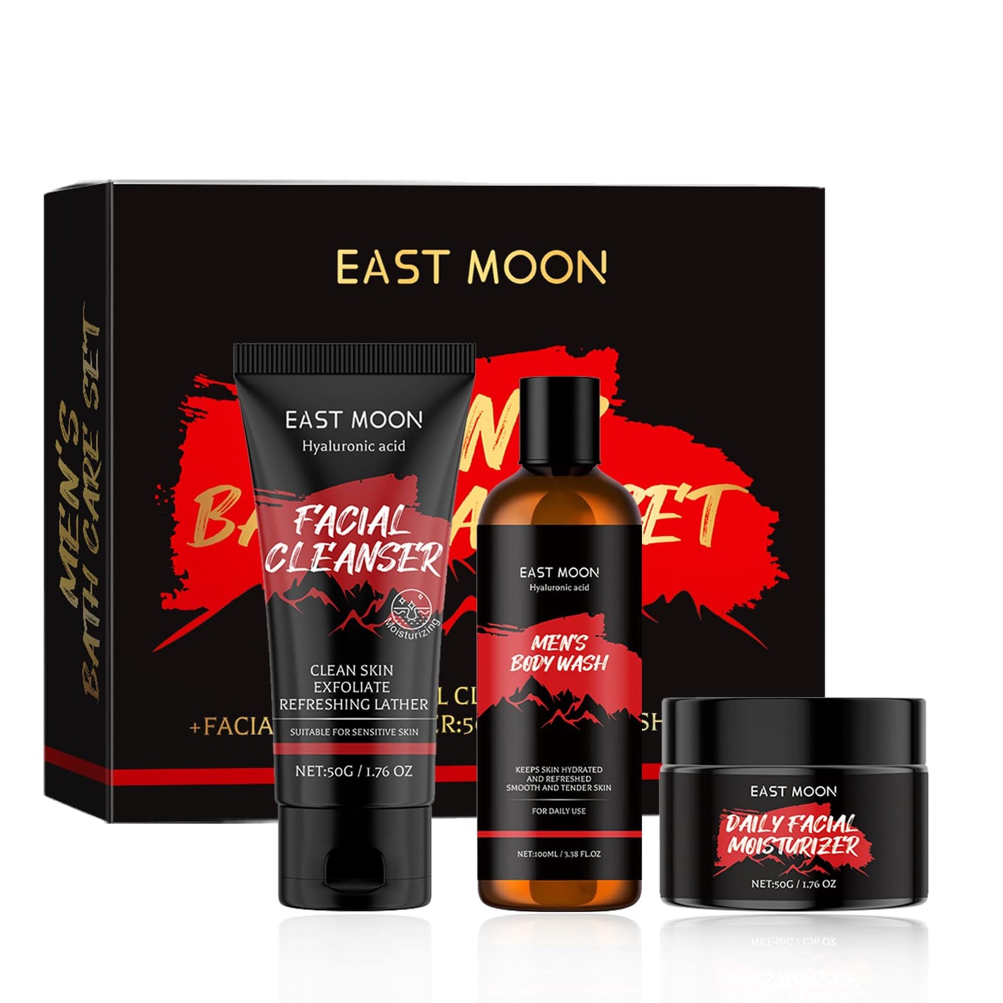 3PCS Mens Bath Set - Mens Gift Set - Mens Skin Care Sets & Kits - Body Wash, Facial Cleanser, Facial Moisturizer - Mens Toiletries Gift Set - Skincare Set for Men - Mens Facial Kit - Gifts for Him
