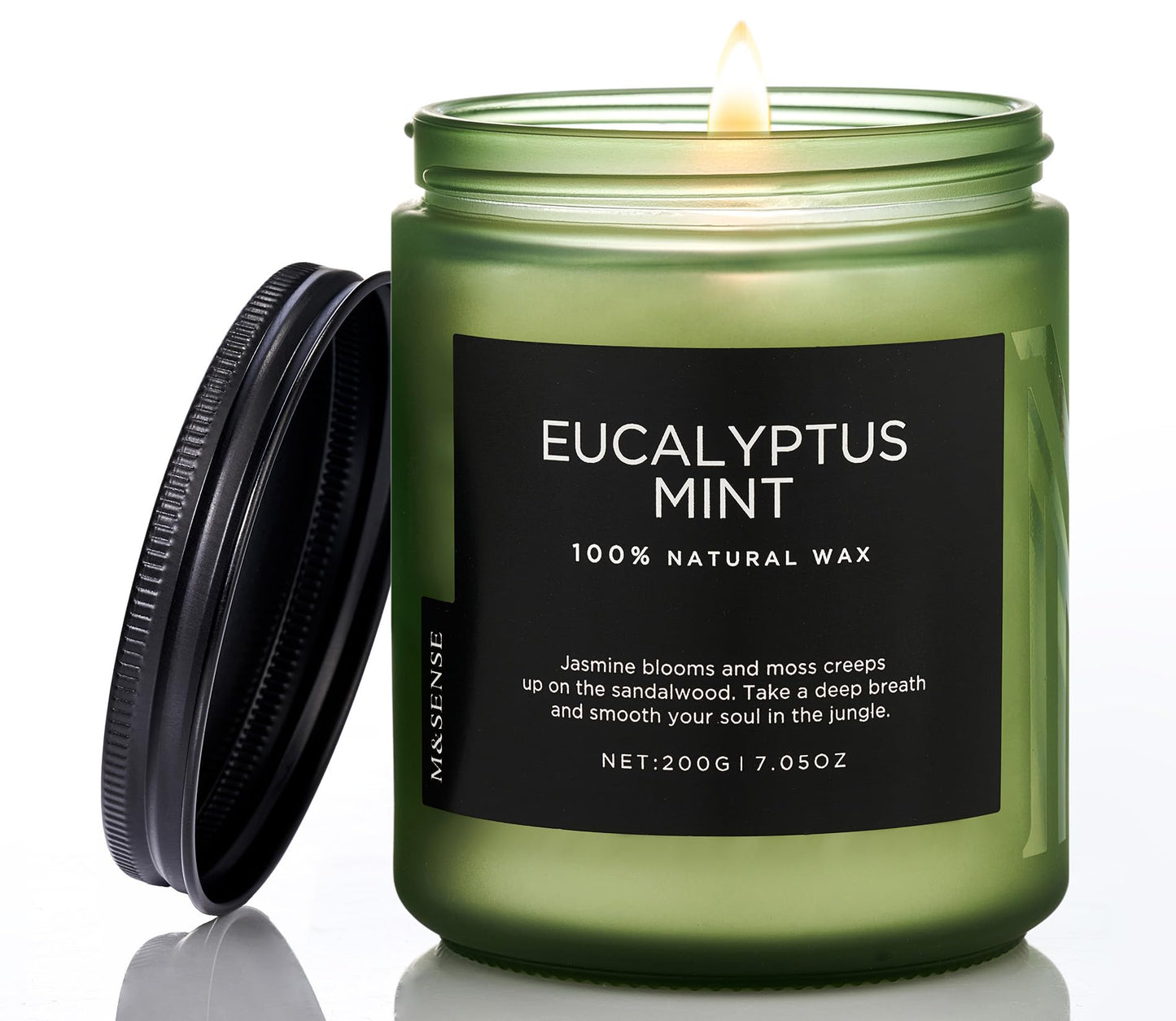 M&SENSE Eucalyptus Mint Soy Scented Candles Gifts for Men Strong Non Toxic 200g 50H Highly Scented Candles Gifts for Women Organic Small Jar Peppermint Woody Candle for Spa Nights Relaxation