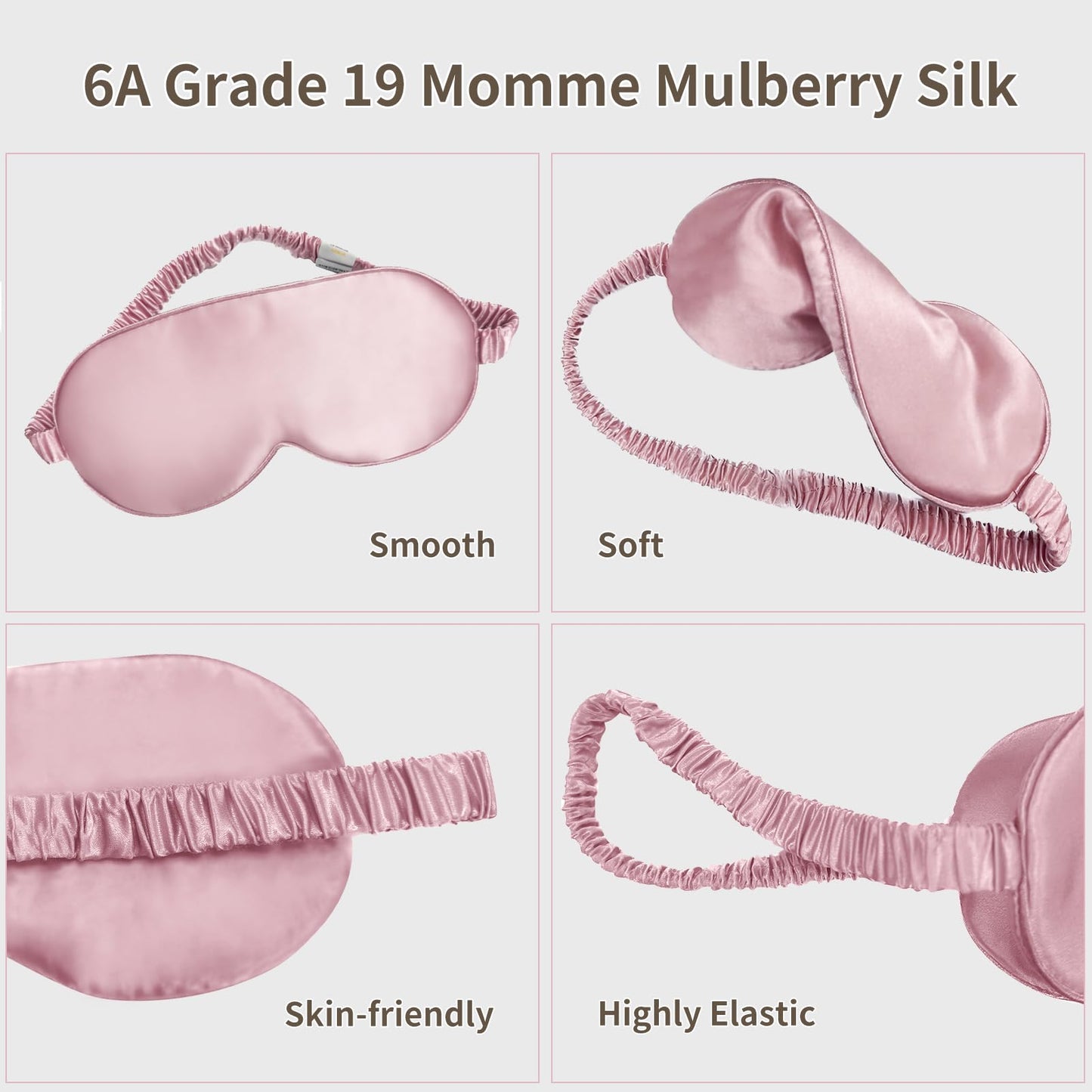 Sleep Mask,Silk Eye Mask for Sleeping Women/Men/Girls,19 Momme Both Sides 100% Pure Mulberry Silk Blackout Anti-Allergy Blindfold with Elastic Strap for Night,Travel,Nap,Meditation (Pink)