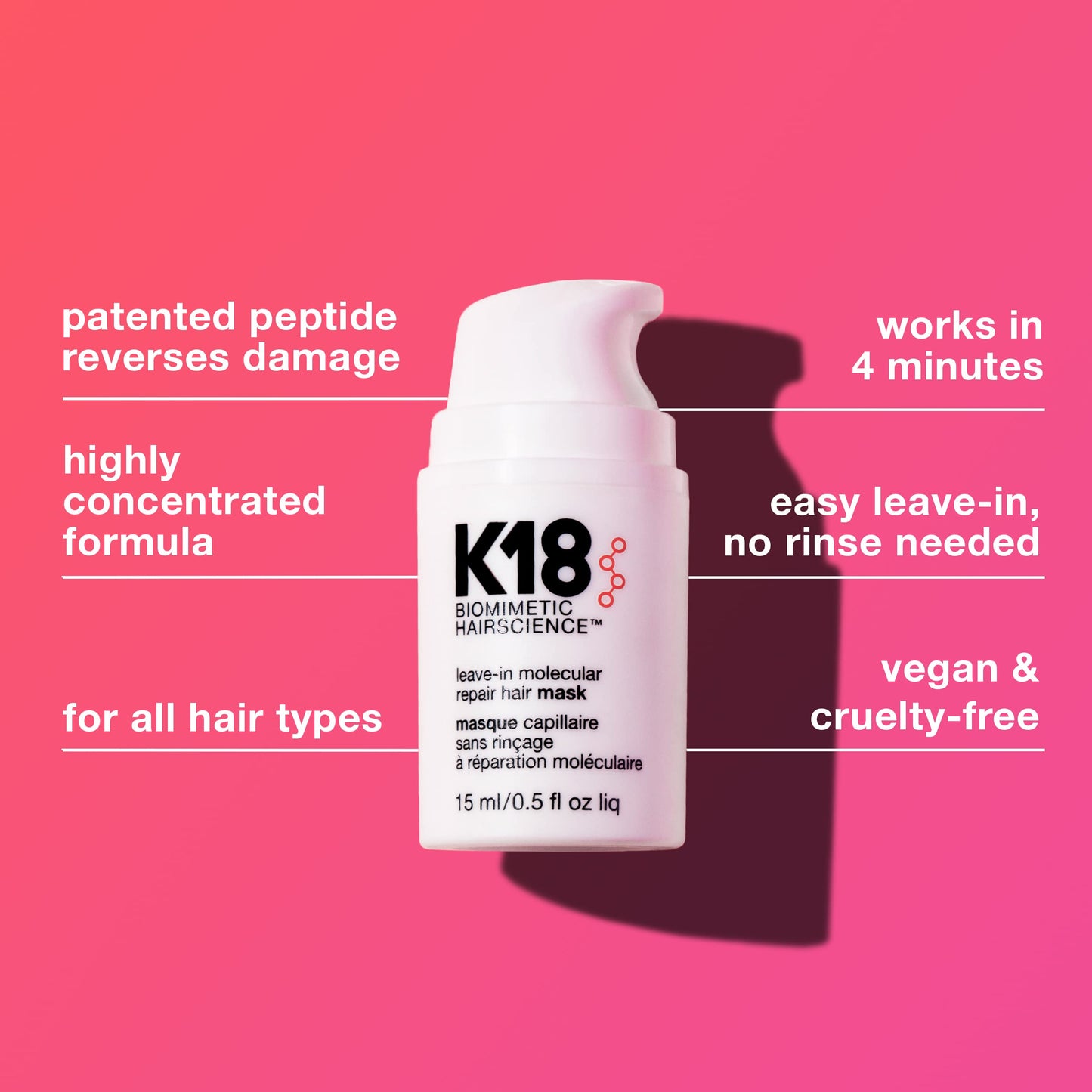 K18 Leave-In Hair Repair Mask, 15ml