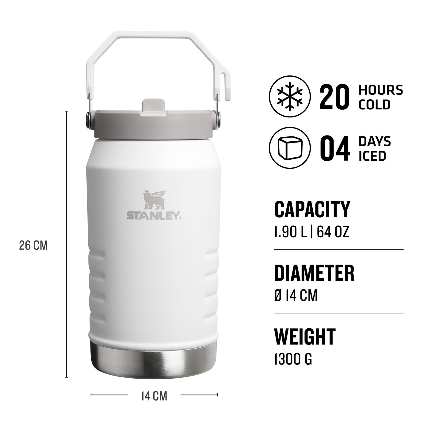 Stanley IceFlow Flip Straw 2.0 Jug 1.90L - 20 Hours Cold - 4 Days Iced - Leakproof - Stainless Steel Water Bottle with Straw - BPA Free - Dishwasher Safe - Gym Bottle - Frost