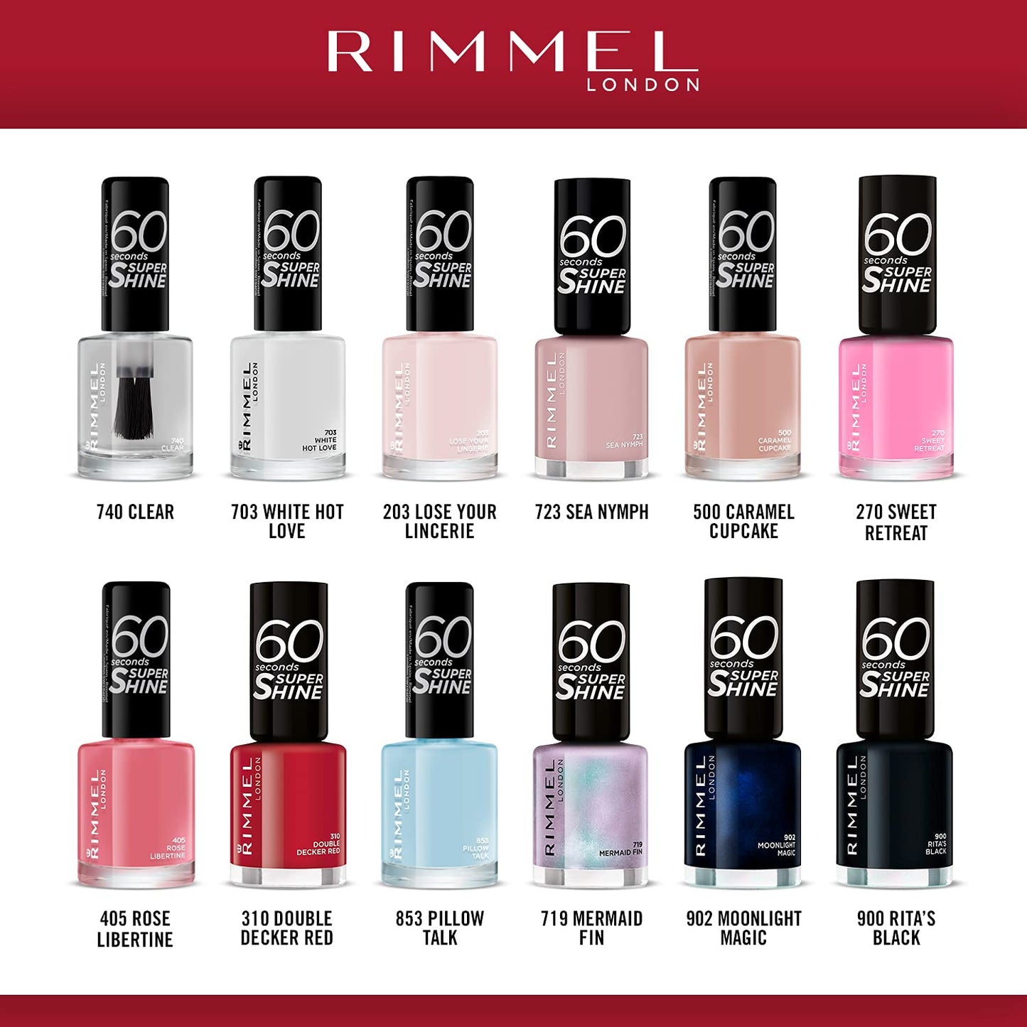 Rimmel London 60 Seconds Super Shine Nail Polish Set – 12 Assorted Shades