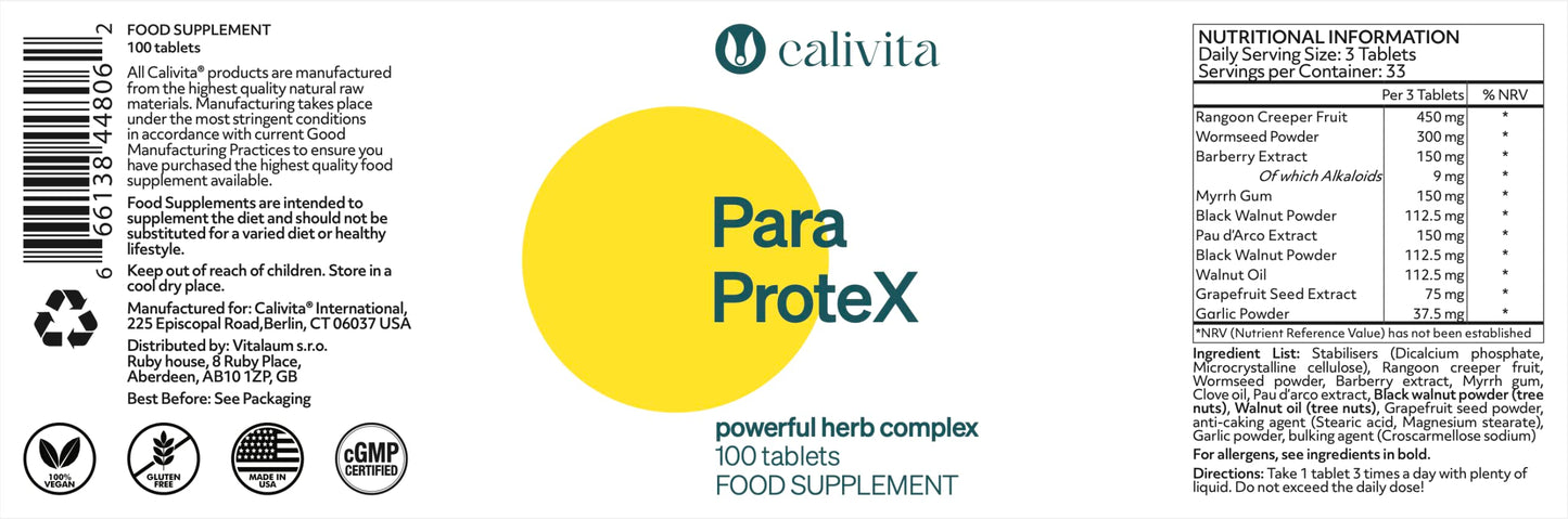 ParaProteX - Detox Cleanse for Humans - Worming Tablets - Gut Health Supplement - Black Walnut and Wormwood - Candida Cleanse - Grapefruit Seed, Clove Oil, Barberry - Colon Cleanse - 100 Tablets
