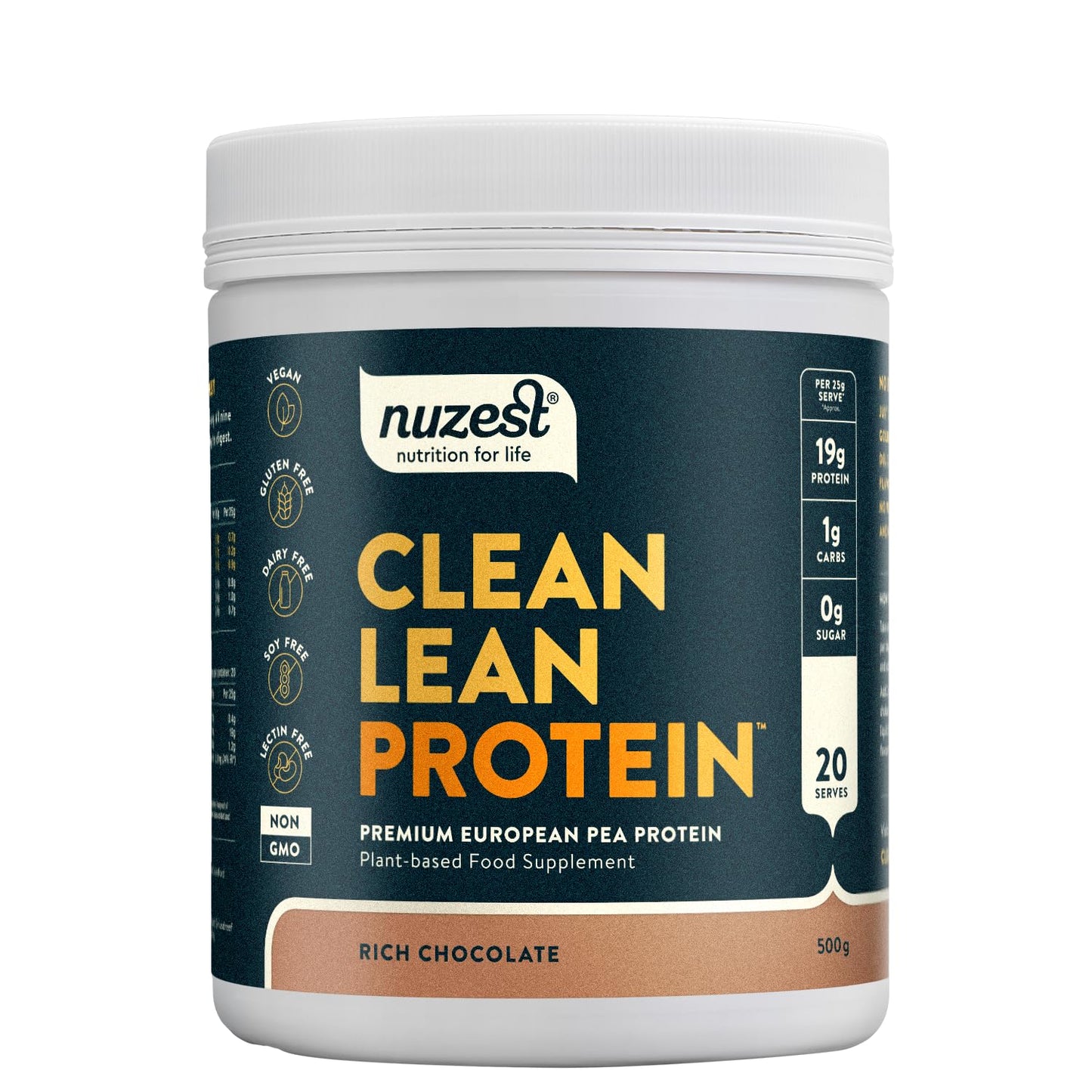 Vegan Protein Powders by Nuzest - Clean Lean Protein - Rich Chocolate - Plant Based Pea Protein Shake - Low Calorie & Low Carb - Gluten Free - Dairy Free - 500g (20 Servings)