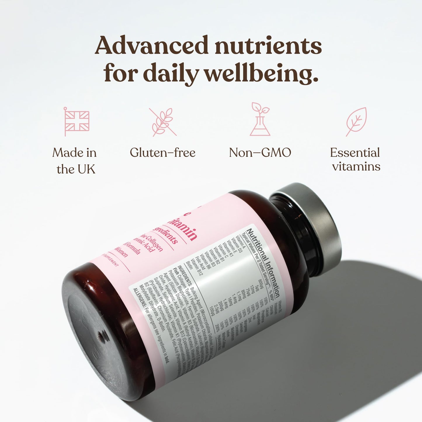 Women's Multivitamins & Minerals with Marine Collagen & Hyaluronic Acid | 27 Essential Vitamins, Minerals, & Botanicals | Gluten-Free & No Synthetic Fillers or Binders | 60 Tablets | Free Soul