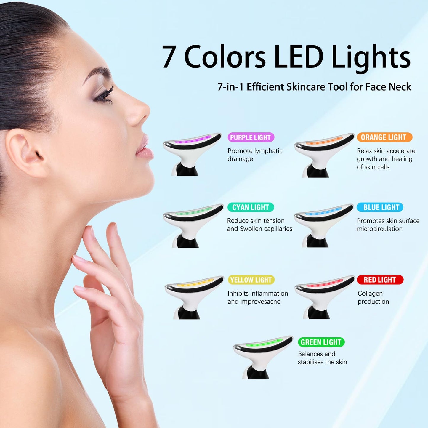 Face Massager, Facial Lifting Device, Anti-Aging Neck Eye with 7 Colors 3 Modes, Skin Care, Anti-Wrinkle Device for Slimming Face【White】