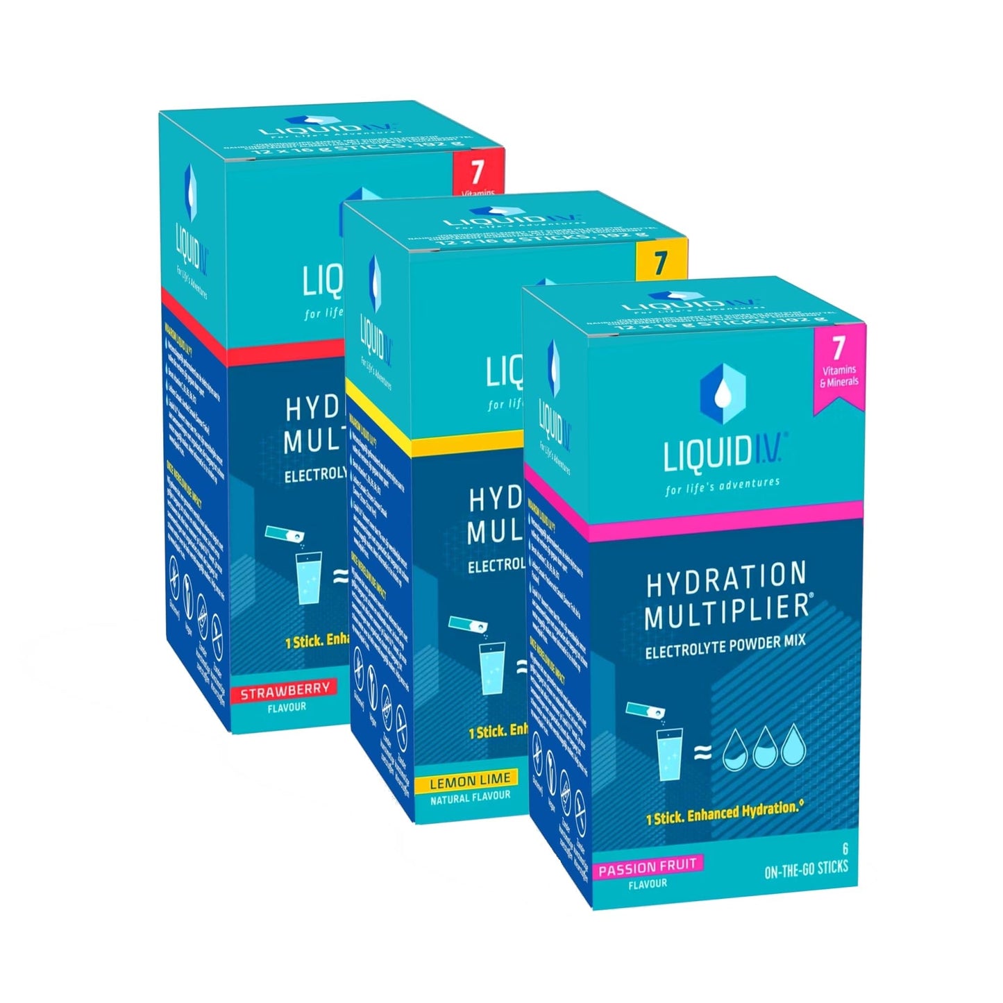 Liquid I.V. Hydration Sachets | Lemon Lime + Passion Fruit + Strawberry | Electrolyte Powder Mix | 3 Pack (18 Sticks) | 7 Vitamins and Minerals | Vegan