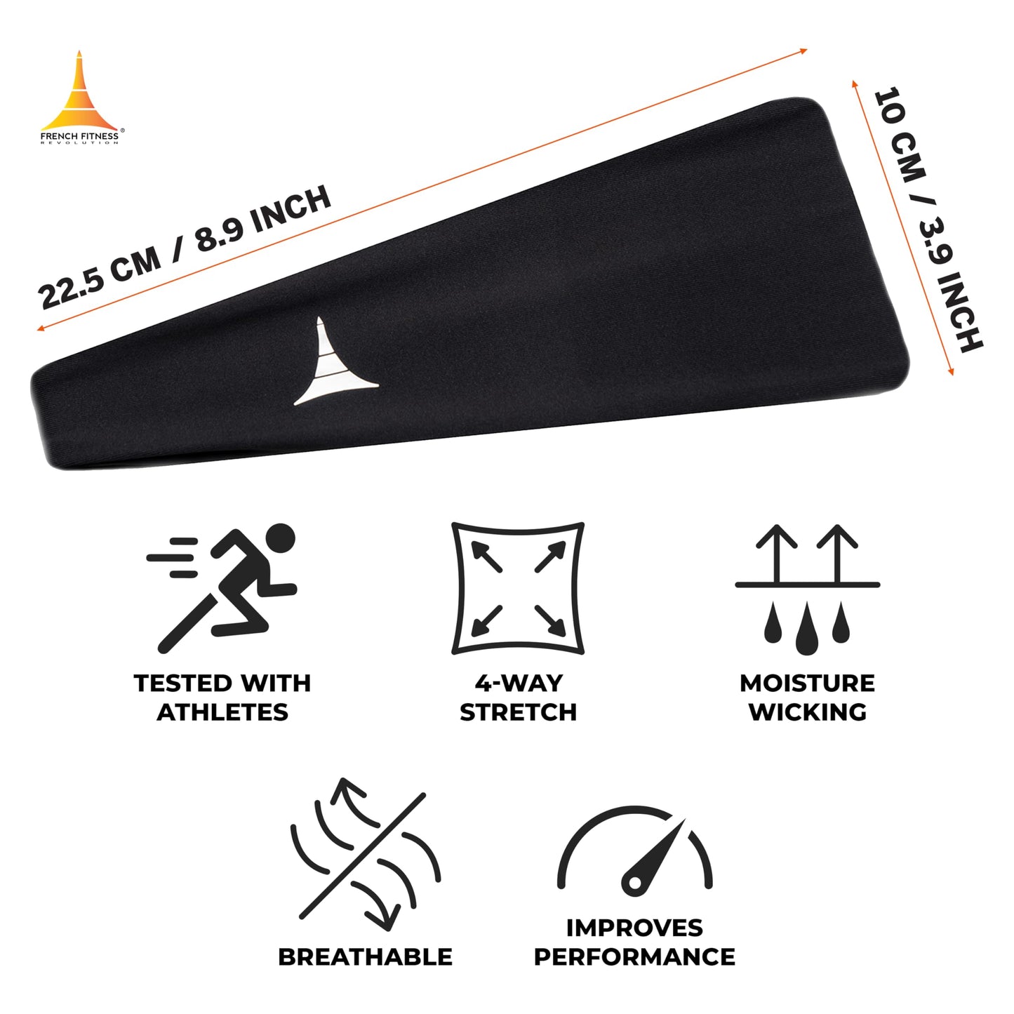 French Fitness Revolution - Stretchy Sports Headband for Men & Women - Guys Sweatband for Running, Cycling, Basketball, Yoga, Fitness - Moisture Wicking Workout Hairband - Made in Europe