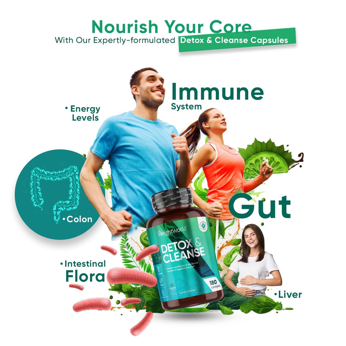 WeightWorld Detox & Cleanse - 180 Capsules - 2 Months Supply - High Strength & Vegan Detox & Cleanse Supplements - Prebiotics & Probiotic Complex - Colon Cleanse Tablets Alternative
