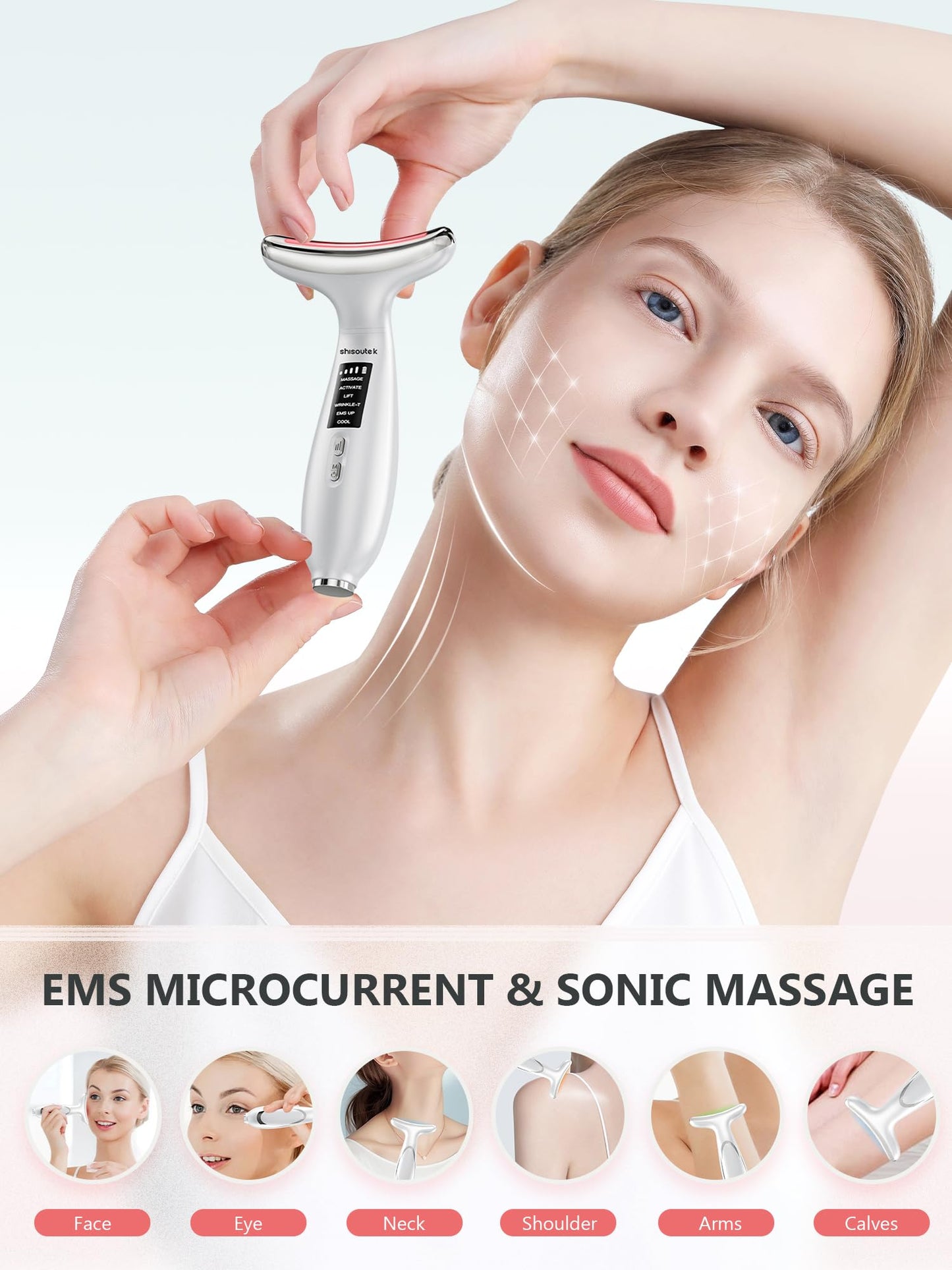 Face Lifting Device Facial Massager: Electric Skin Lift Neck Beauty Machine with 5°C Cooling Head - 45°C EMS Microcurrent Massage 6 Modes 4 LED- Face Sculpting Device Anti-Wrinkle Tightening Eye Body