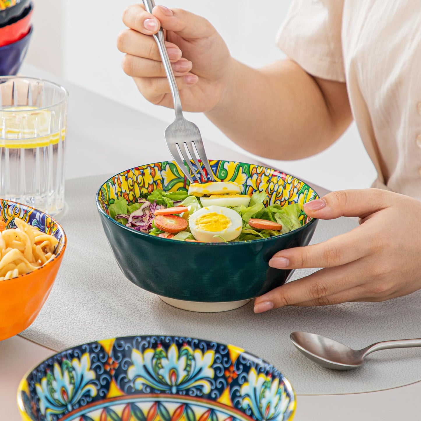 vancasso Cereal Bowls, Ceramic Soup Bowls Set of 6, 26 oz Corlorful Bowls Set for Kitchen, Dishwasher & Microwave Safe- for Cereal, Soup, Oatmeal, Ice Cream, Salad, Pasta etc