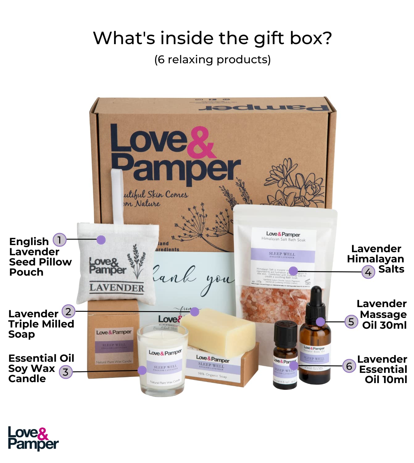 SLEEP WELL - Lavender Aromatherapy Pamper Gift Sets For Women Wellness, Essential Oil, Massage Oil,Himalayan Bath Salt,Soy Candle, Spa Lux Hand Made Soap, Lavender Seed Pillow Pouch