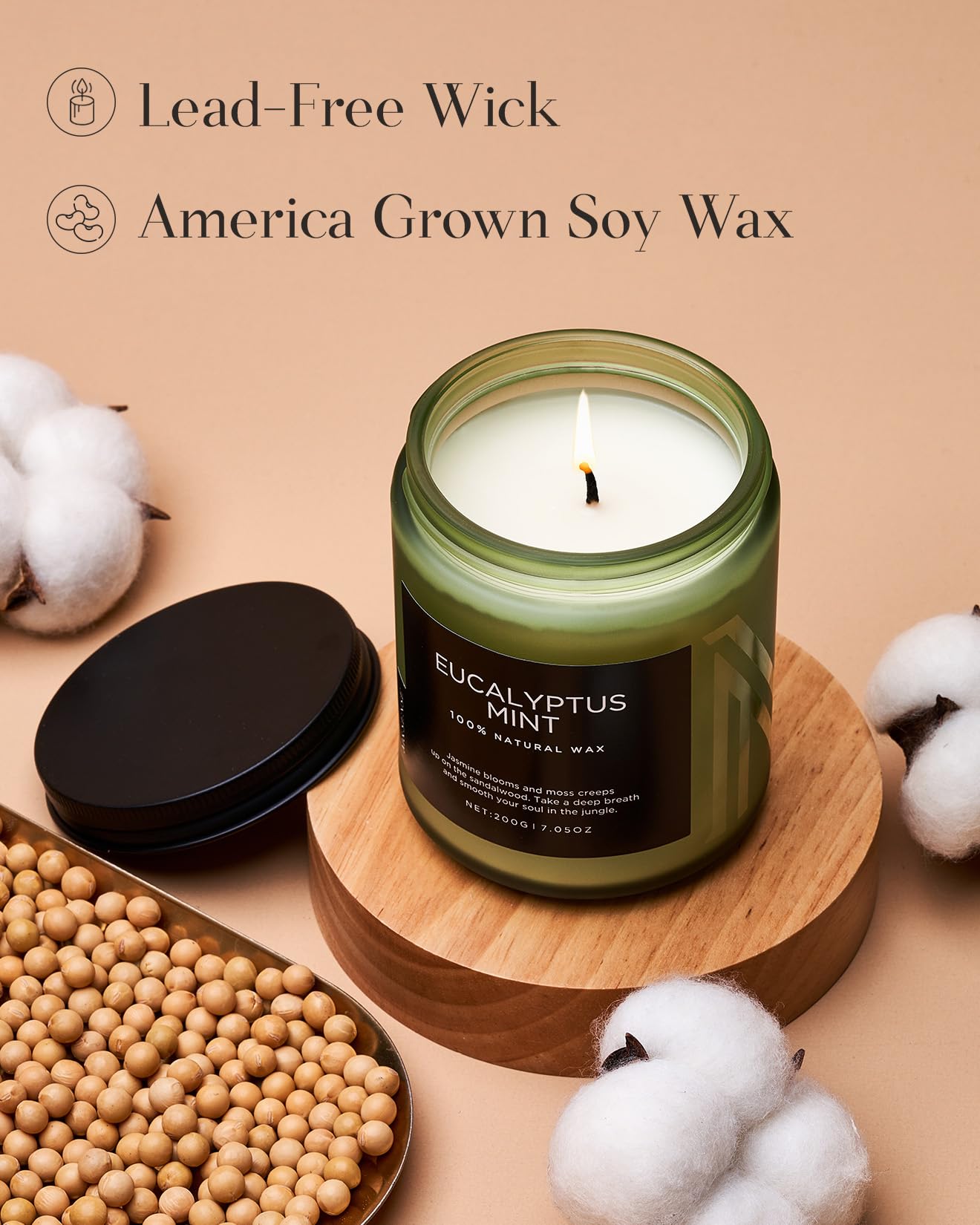 M&SENSE Eucalyptus Mint Soy Scented Candles Gifts for Men Strong Non Toxic 200g 50H Highly Scented Candles Gifts for Women Organic Small Jar Peppermint Woody Candle for Spa Nights Relaxation