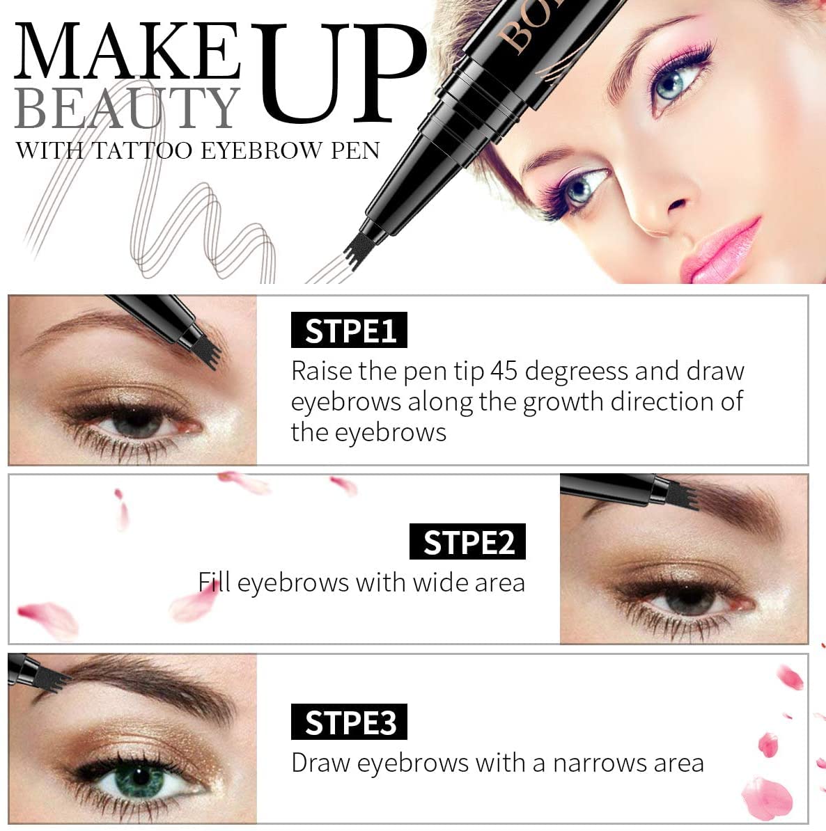 Eyebrow Pencil - Eyebrow Pen with Fork Tip Long-lasting Waterproof Eyebrow Pen and Smudgeproof Brow Pen for Naturally Defined Eyebrows(Dark Brown)