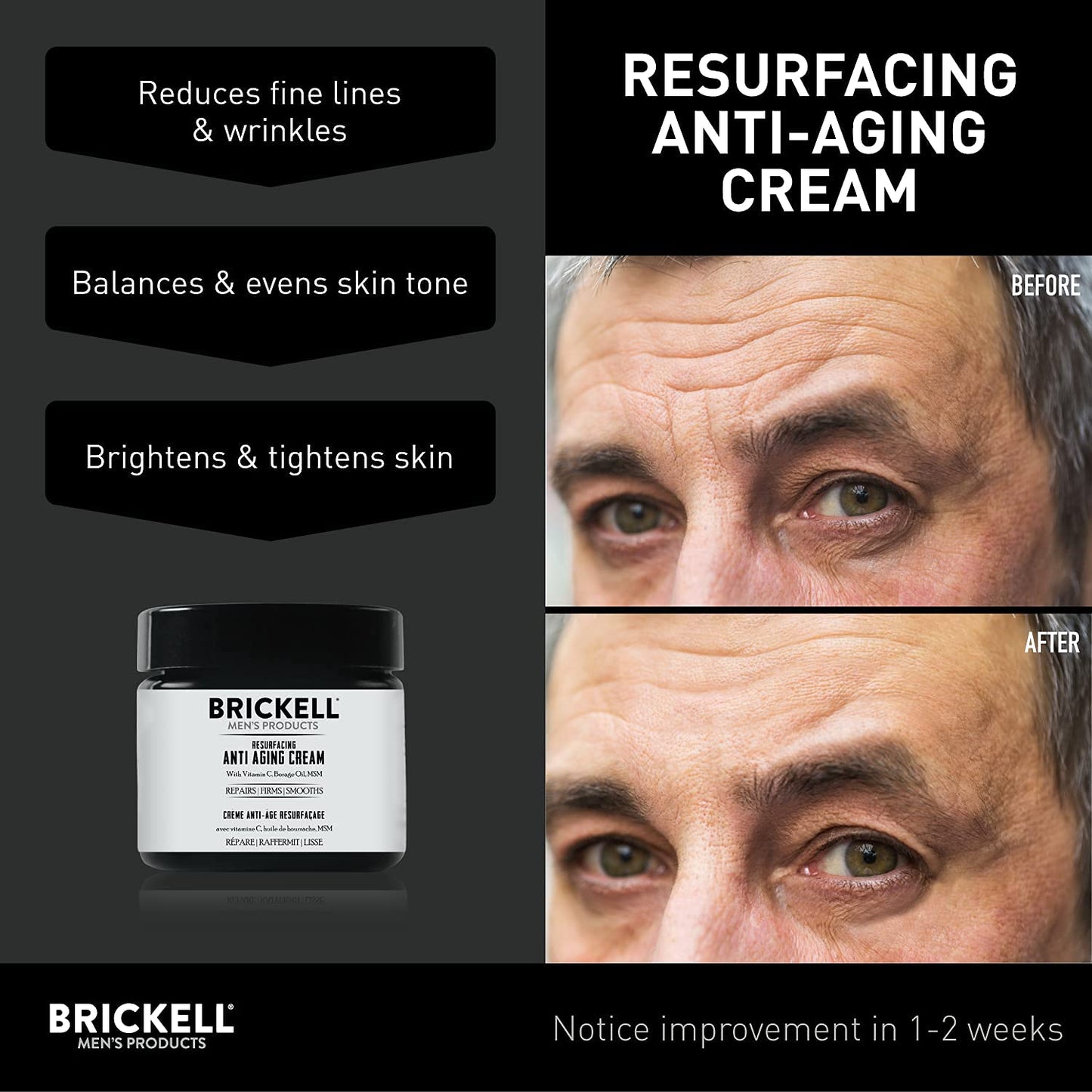 Brickell Men's Products Resurfacing Anti-Aging Cream For Men, Natural and Organic Vitamin C Cream, 59 mL, Unscented