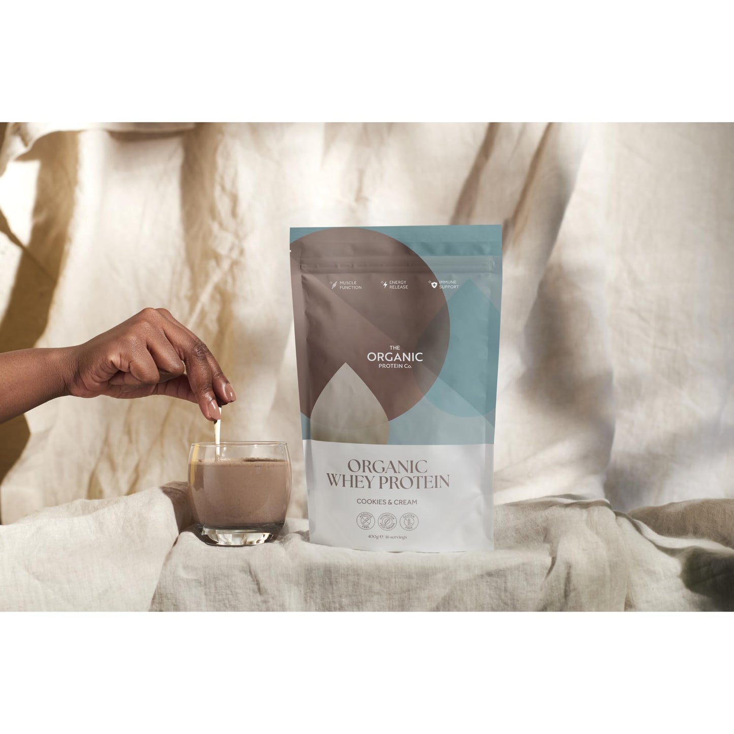 The Organic Protein Co - Cookies & Cream Organic Whey Protein Powder | Additive Free, Undenatured, Bioactive, UPF Free, No Emulsifiers, Primarily Grass Fed, Vegetarian, Gluten Free – 400g