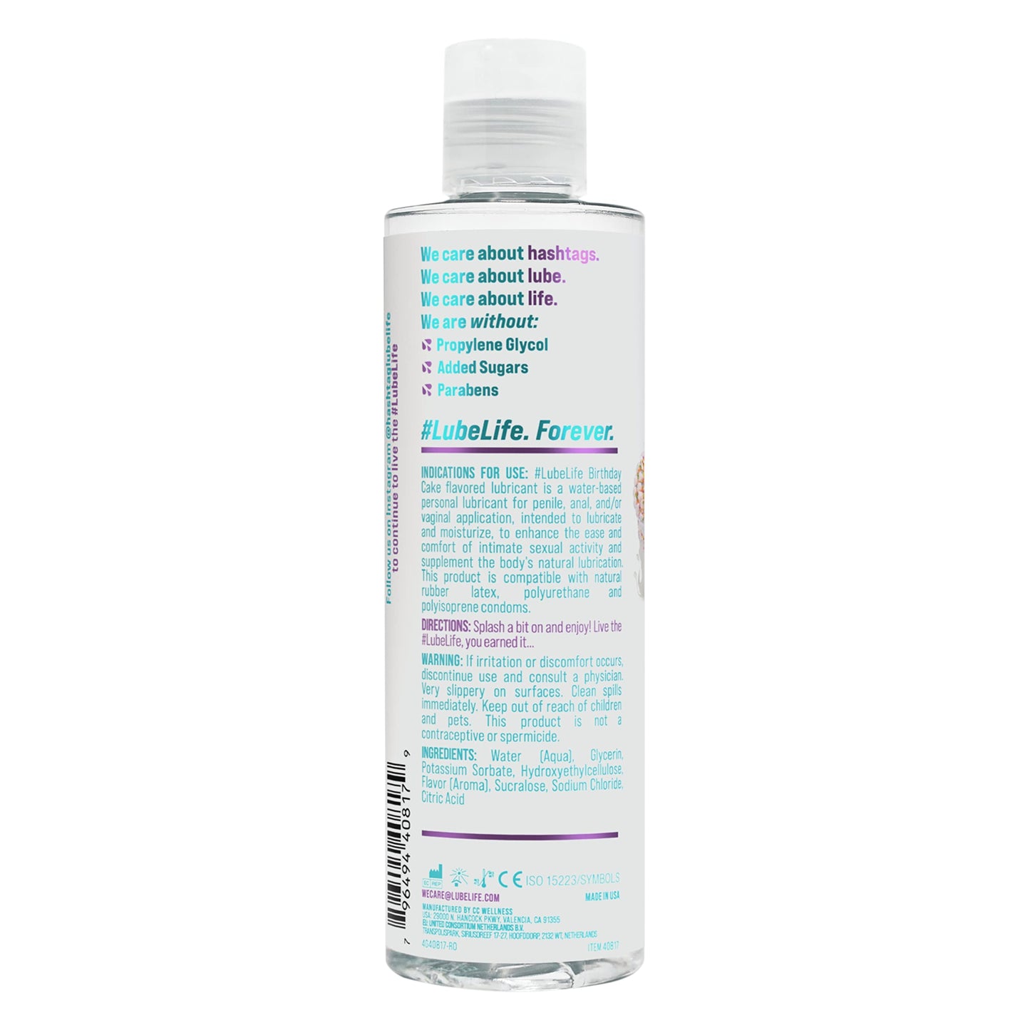 Lube Life Water-Based Birthday Cake Flavored Lubricant, Personal Lube for Men, Women and Couples, Made Without Added Sugar, 240 ml