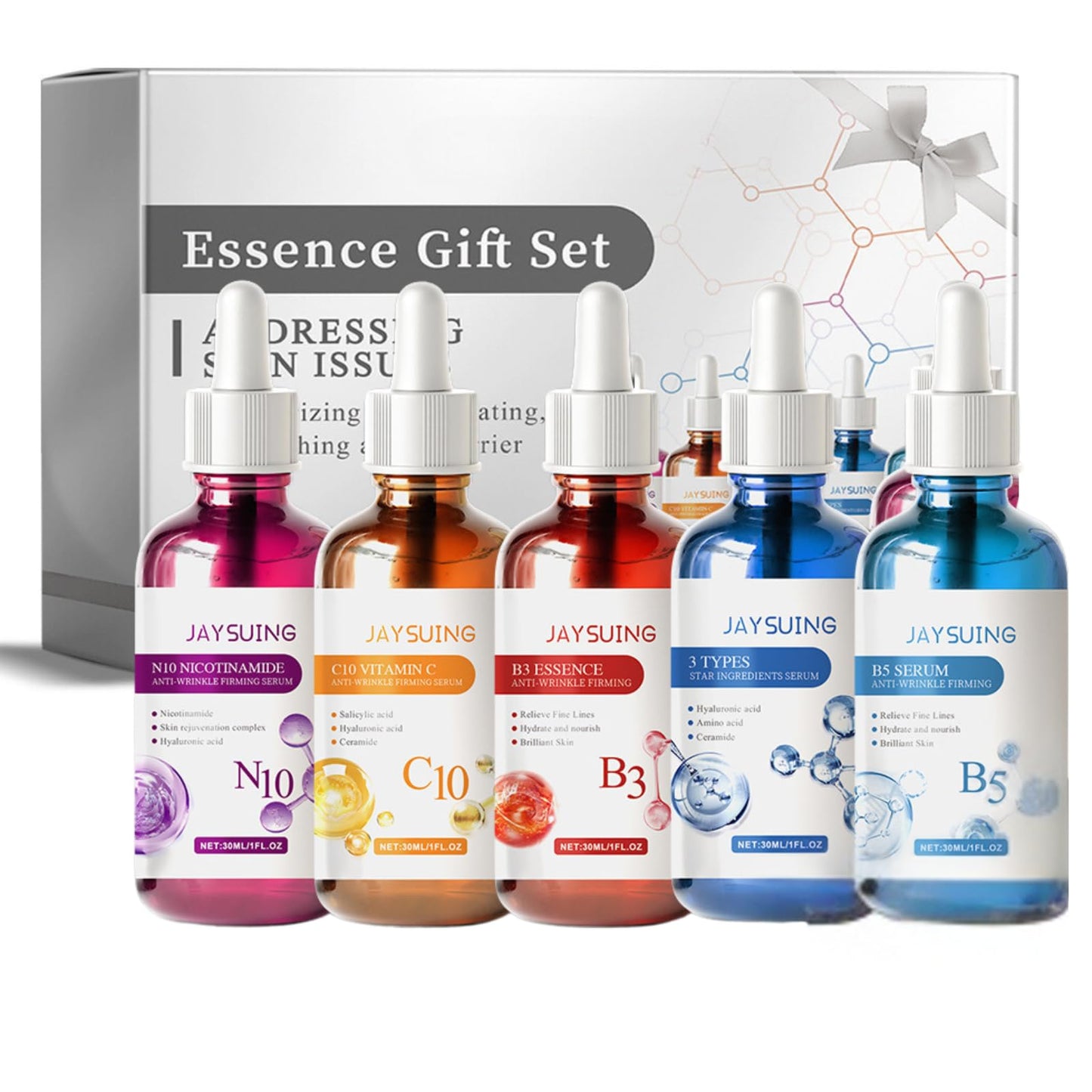 Face Serum Set - Beauty Gift Set for Her, Skin Care Gift Set, Facial Serum Set, 5-in-1 Face Care Set for Women with N10 Nicotinamide, C10 Vitamin C, B3, B5, and 3-in-1 Serums (30ml Each)