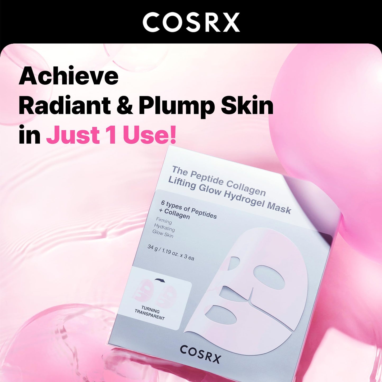 COSRX Peptide Collagen Lifting Glow Masks – Pack of 3 | TRYTLION