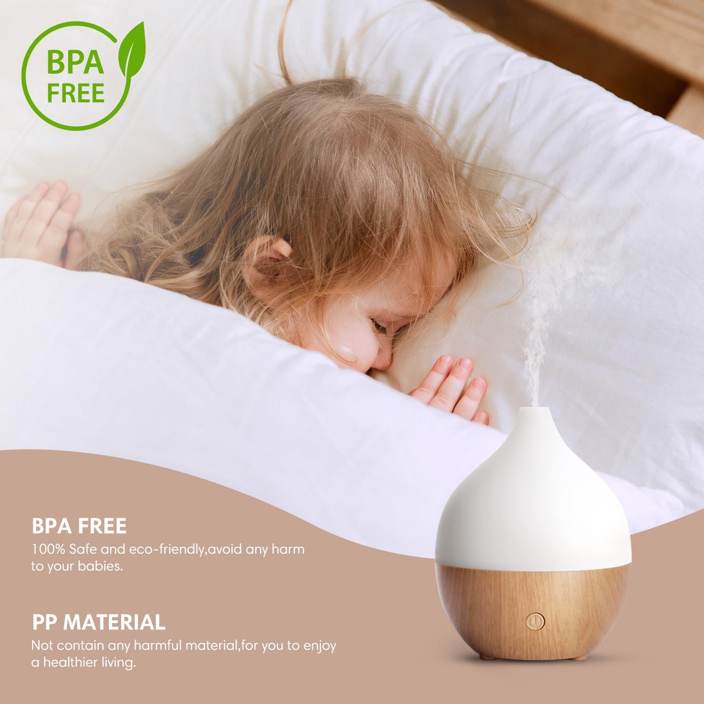 SALKING Essential Oil Diffuser, 100ml Small Aromatherapy Ultrasonic Cool Mist Humidifier with Warm White Lights, Auto Shut-Off Function, for Office Home