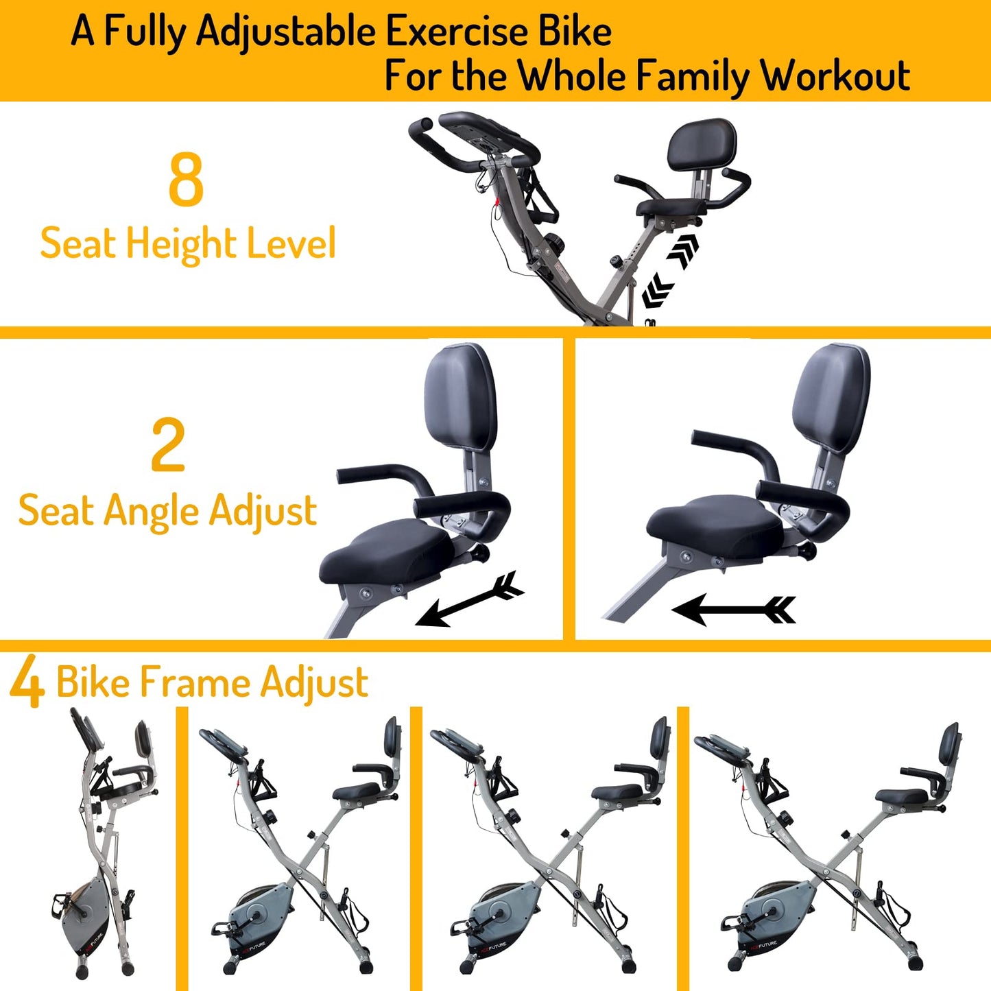 AceFuture 4-IN-1 Exercise Bikes for Home Use, Folding Indoor Stationary Cycling Bike with Arm/Leg Workout Bands,16 Levels Magnetic Resistance Fitness Bicycle with Hand Pulse and Phone/Tablet Holder