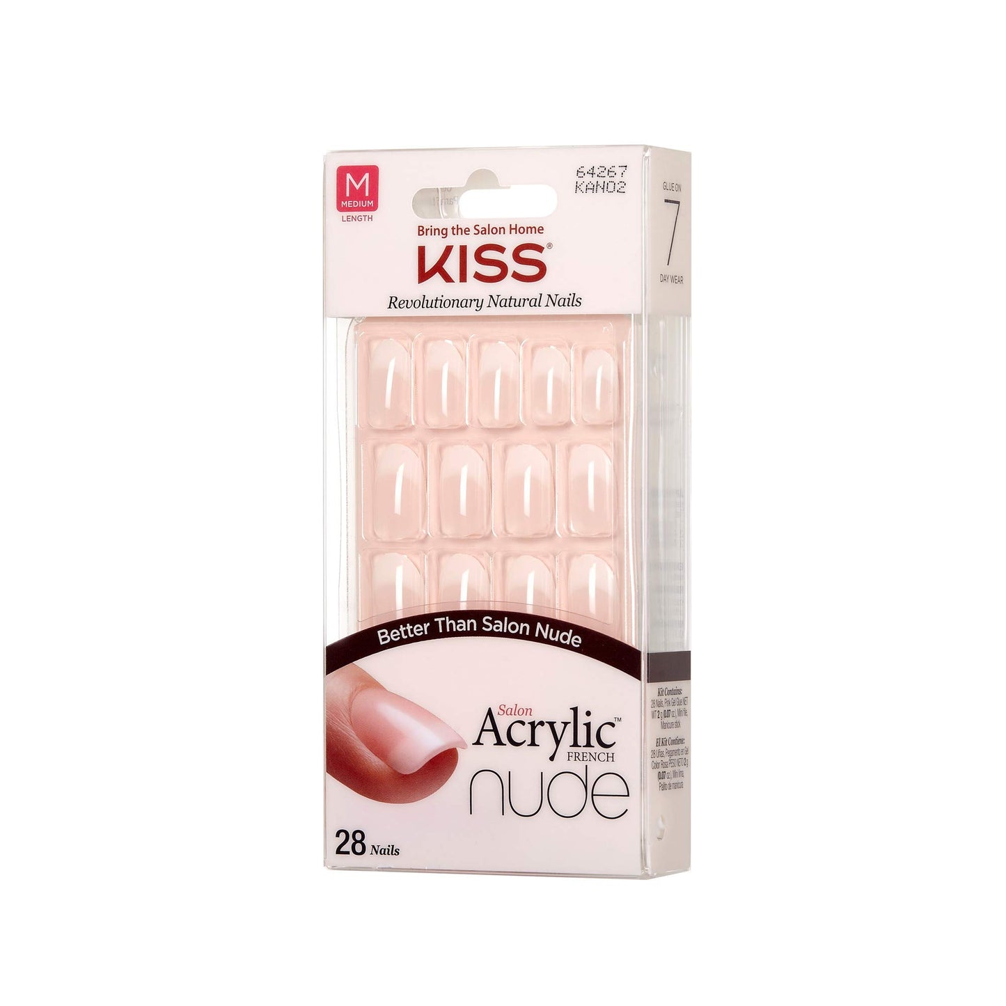 KISS Salon Acrylic French Nude Collection, Graceful, Medium Length Nude Fake Nails, Includes 28 False Nails, Nail Glue, Nail File, and Manicure Stick (Packing May Vary)