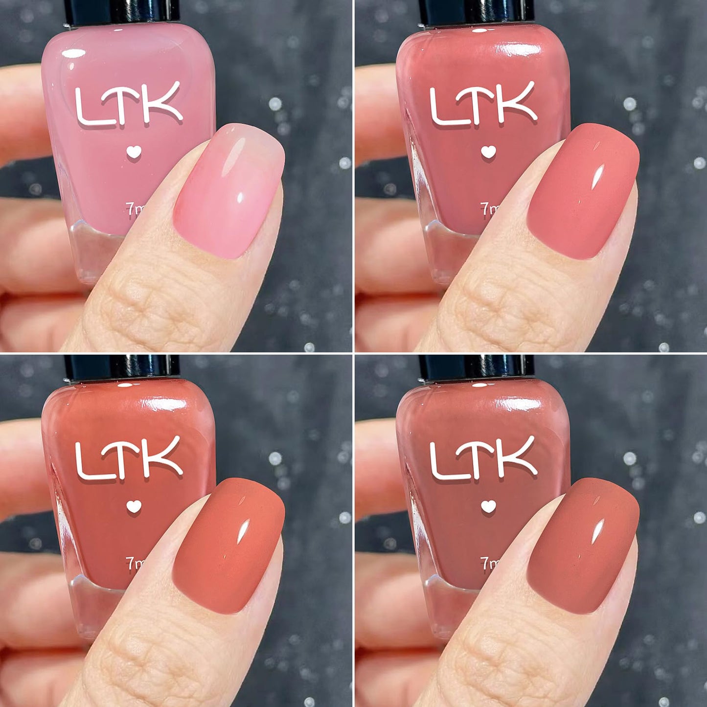 DMQ Pink Nail Polish Sets, 4Pcs French Nude Pink Nail Varnish Kit, Long Lasting & Quick Drying Nail Paint Gel for for DIY Manicure at Home - No Need UV/LED Lamp