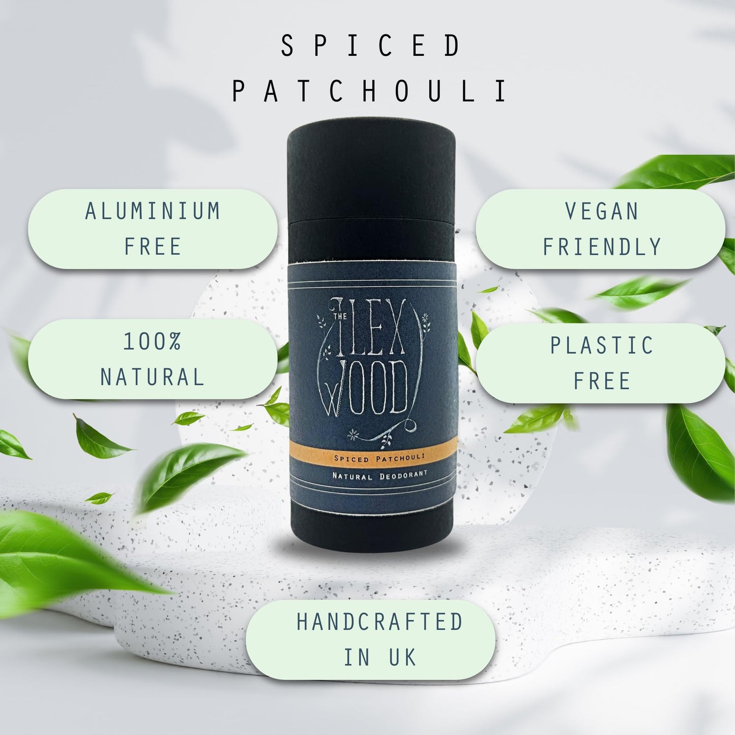 The Ilex Wood - Spiced Patchouli Woody Natural Deodorant - 70ml. Natural Deo in Eco Friendly Cardboard Tube, Vegan, no Plastic, no Alcohol, no Toxins, no Aluminium Salts & Cruelty Free for Women & Men