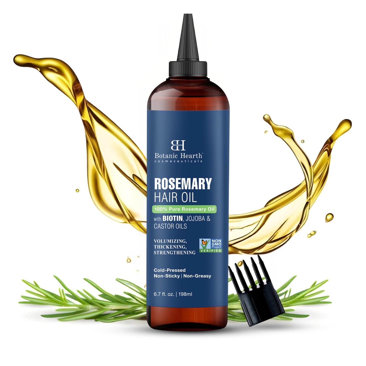 Botanic Hearth 100% Pure Rosemary Oil For Hair Growth Infused With Biotin | Hair Strenghtening Treatment | Nourishing & Volumizing | With Jojoba Oil & Castor Oil | Non GMO Verified | 6.7 fl oz