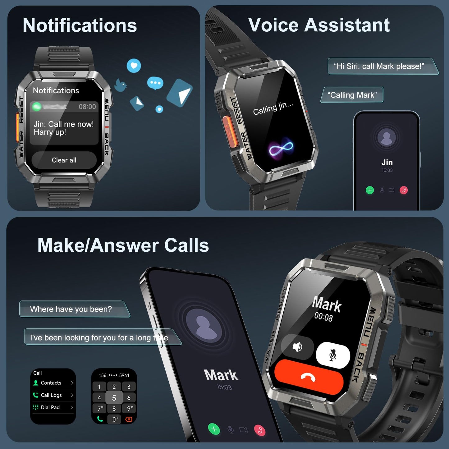 Blackview Military Smart Watch for Men - Answer/Make Calls, 2.01" Outdoor Sports Fitness Tracker with 900mAh Battery/Flashlight/Compass/Heart Rate/SpO2/Sleep, 120+ Sports Smartwatch for Android iOS