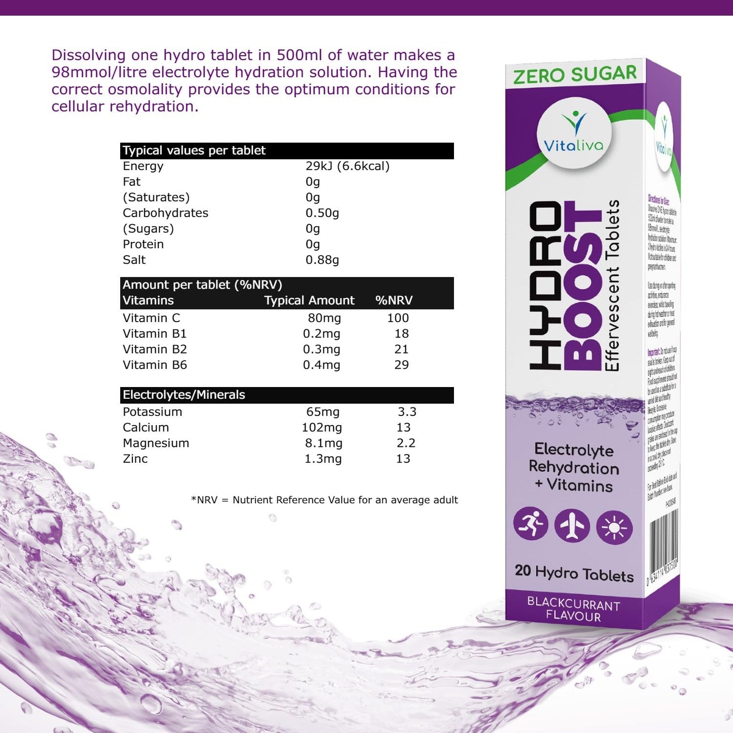 Hydro Boost - Electrolyte Rehydration with Essential Vitamins | Blackcurrant Flavour | Sugar-Free & Suitable for Vegetarians | Twin Pack Deal (2 Packs of 20)