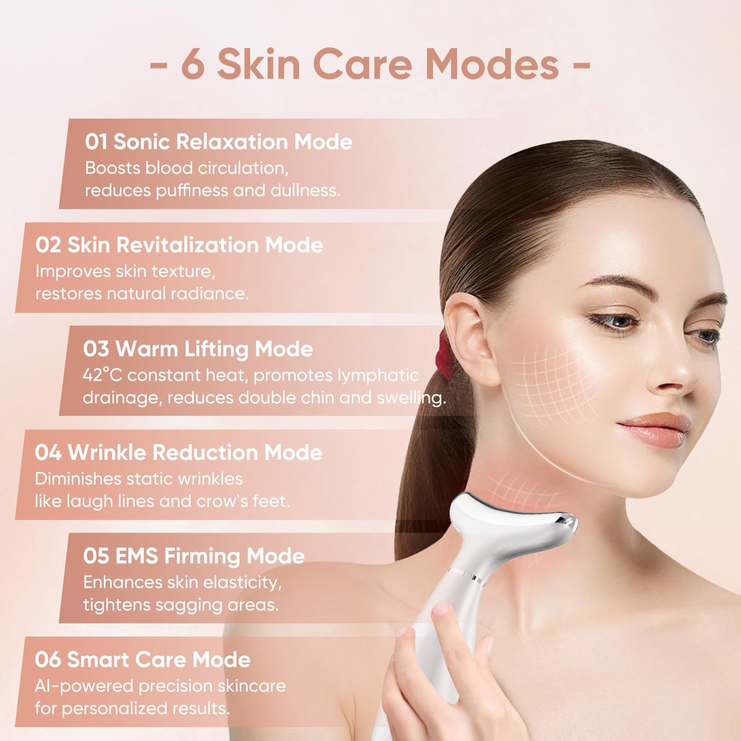 Face Lifting Facial Massager Device:Electric Skin Face Lift 6 Modes 7 LED - 42°C EMS Microcurrent Massager Skin Tightening Neck Lift Device -Anti-Wrinkle Facial Care Lifting Toning Firming for Women