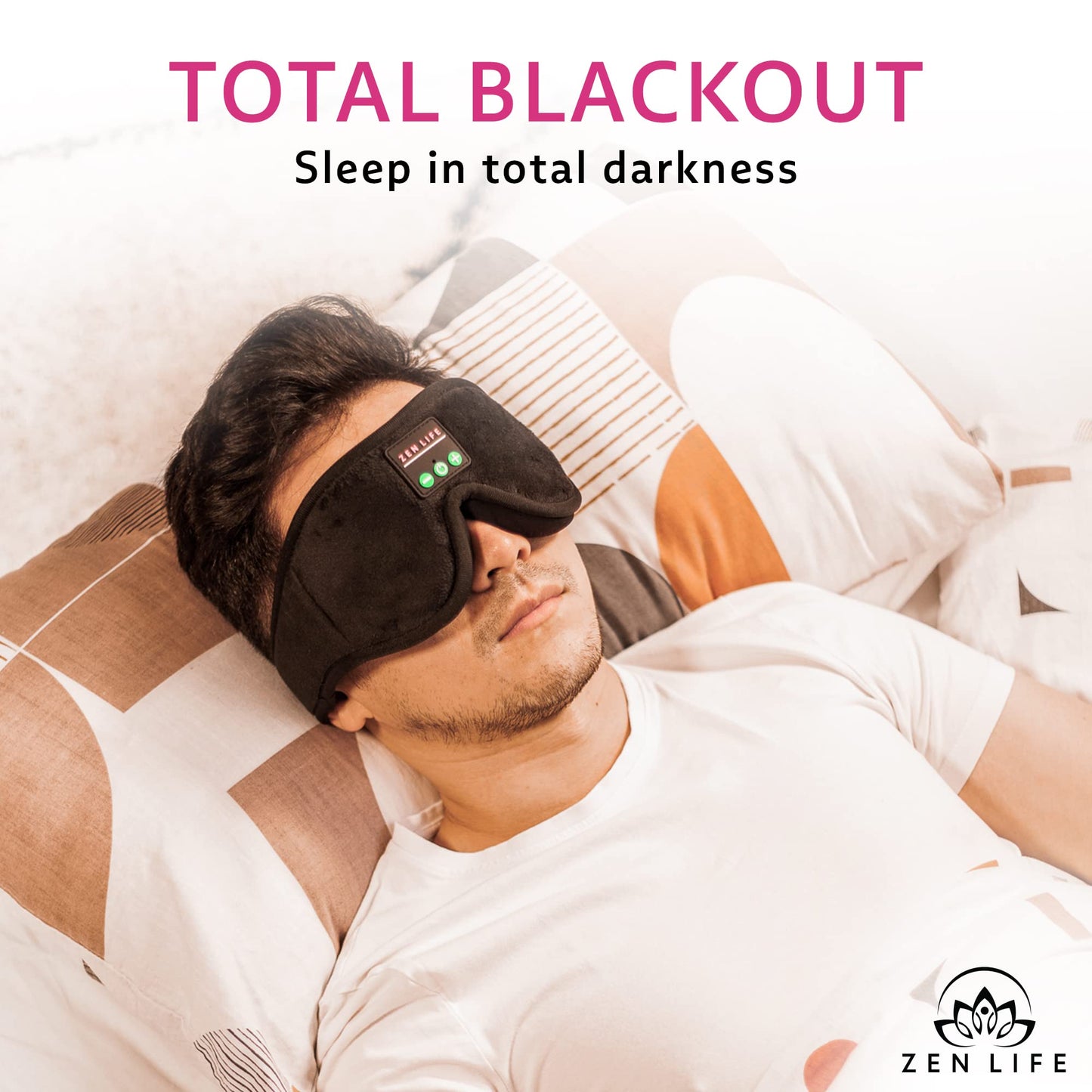 Zen Life Sleep Headphones, Ergonomic 3D Bluetooth Sleep mask, Perfect for Side Sleeping with Ultra Thin Soft Speakers, Blocks Light, Spotify Playlists Included, UK Based Company.