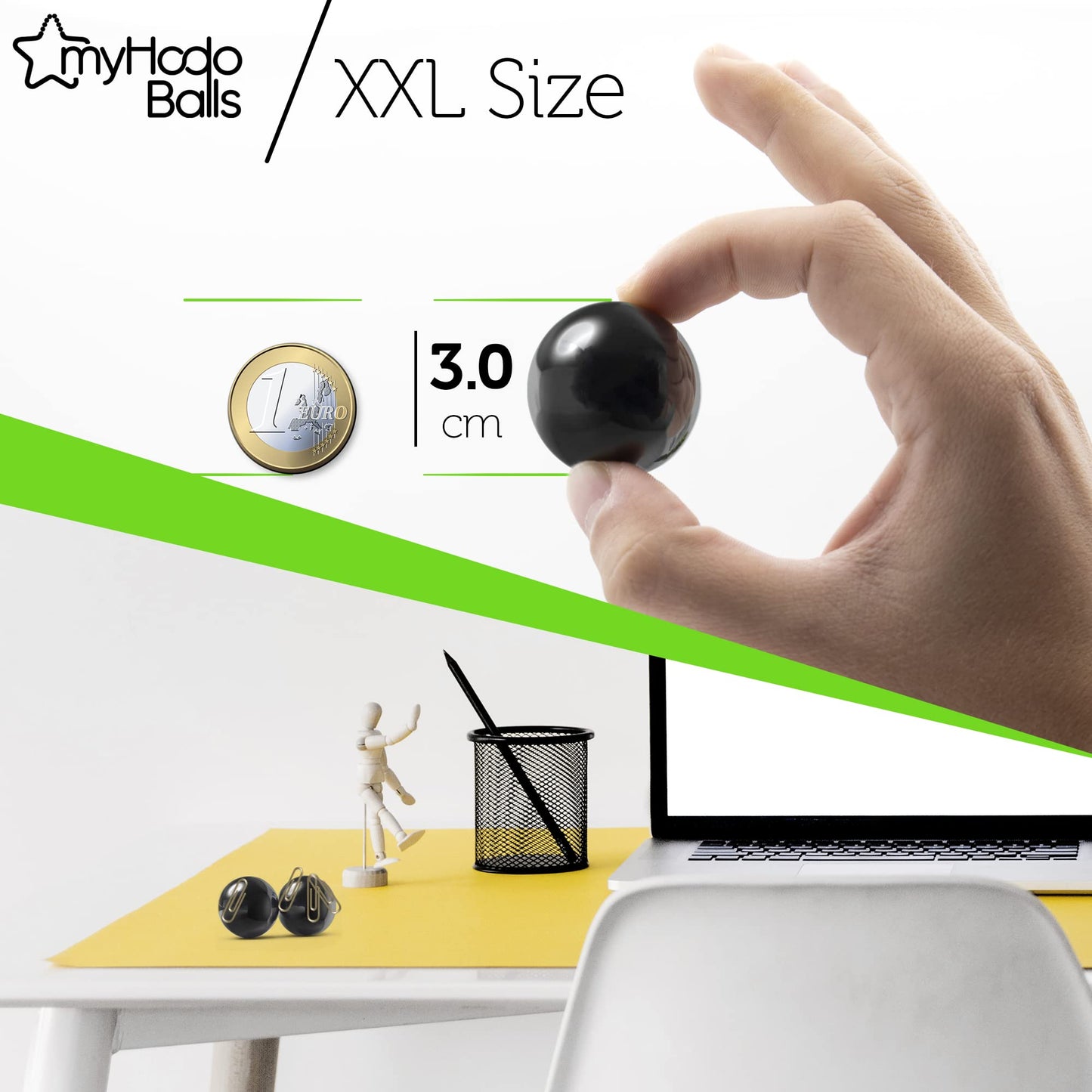 myHodo Ferrite Magnetic Balls (30mm, 2pcs) - Extra Large Magnet Spheres for Relaxation, ASMR, Anxiety Relief, Anti Stress Tool, Desk & Office Gadget, Unique Giveaway & Gift Idea, Rattlesnake Magnets
