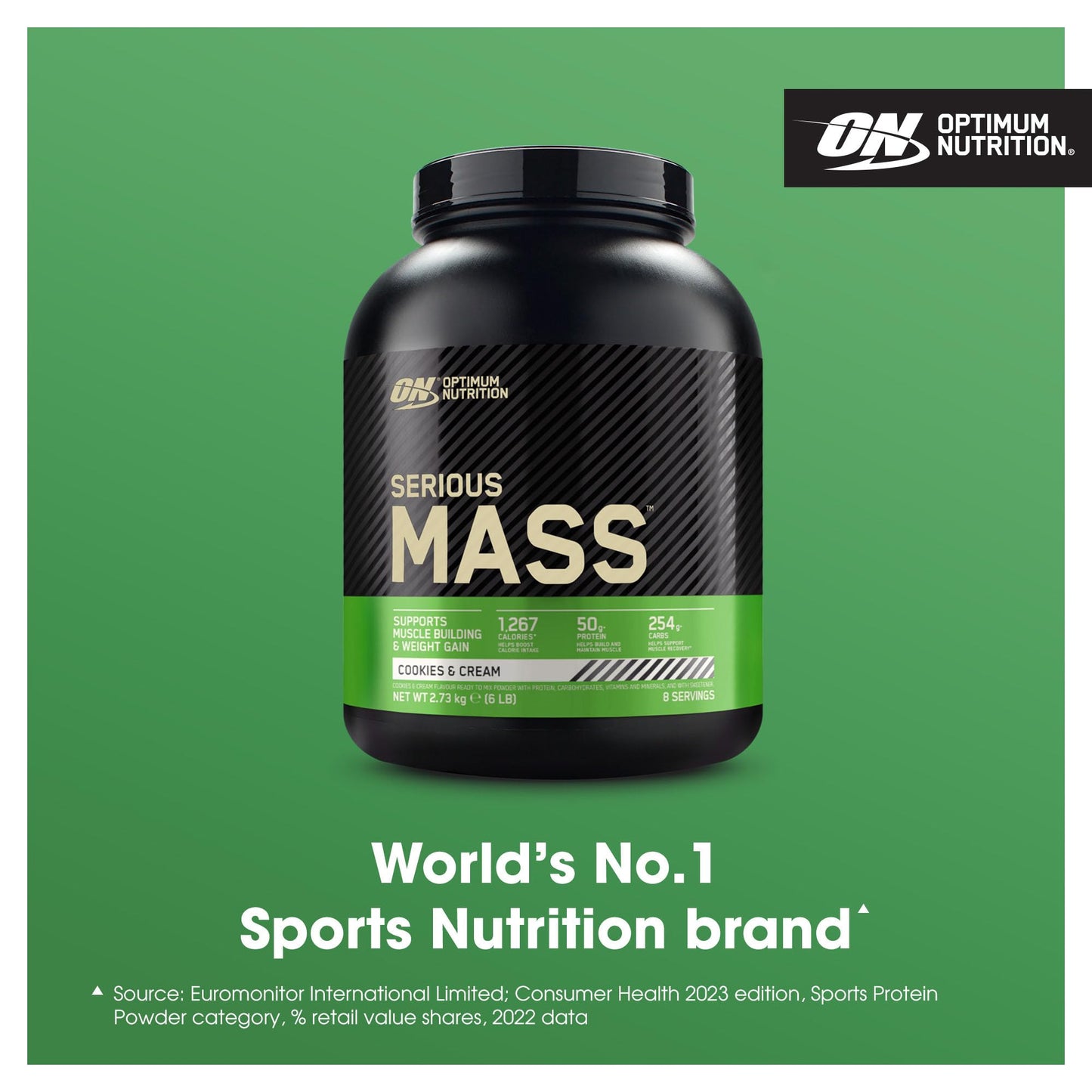 Optimum Nutrition Serious Mass Protein Powder High Calorie Mass Gainer with Vitamins, Creatine and Glutamine, Cookies and Cream, 8 Servings, 2.73 kg, Packaging May Vary